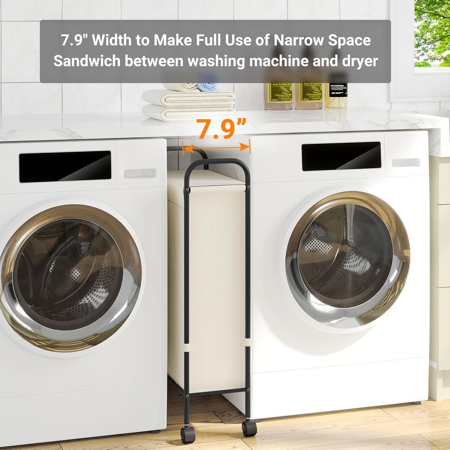 Cesta de Ropa Slim ELYKEN 50L con Ruedas y Tapa Crema