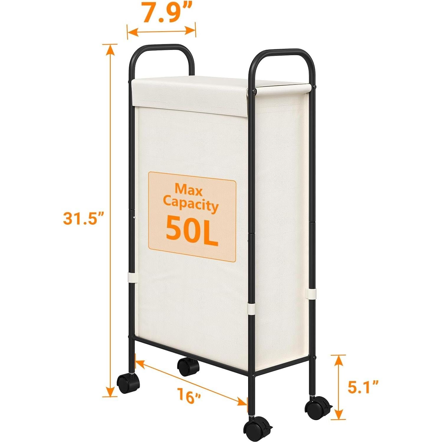 Cesta de Ropa Slim ELYKEN 50L con Ruedas y Tapa Crema