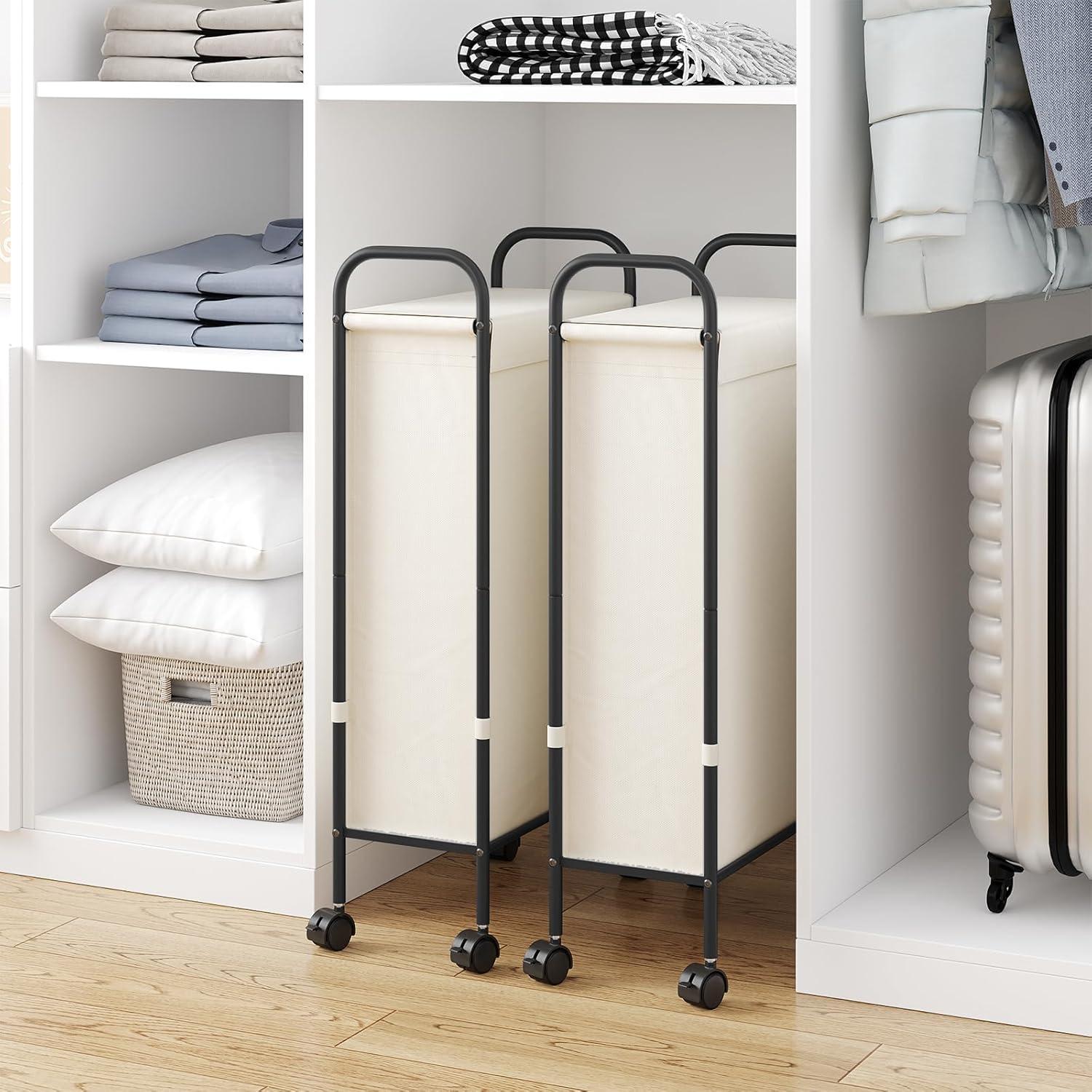 Cesta de Ropa Slim ELYKEN 50L con Ruedas y Tapa Crema