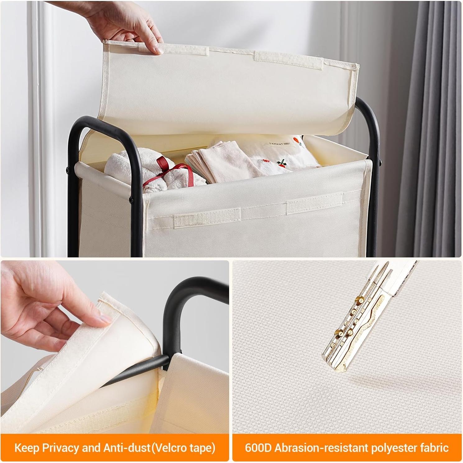 Cesta de Ropa Slim ELYKEN 50L con Ruedas y Tapa Crema