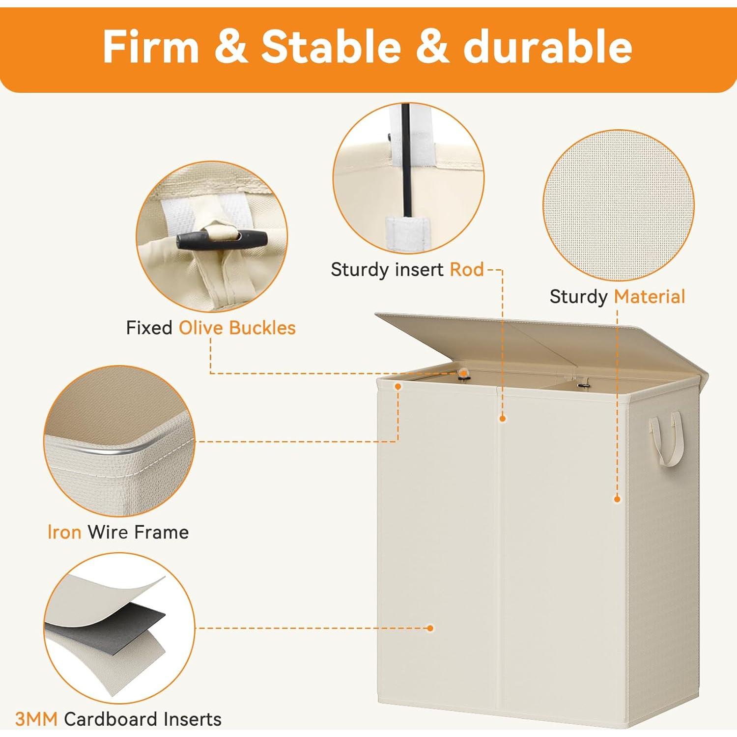 Cesto de Ropa Doble Chrislley 140L Beige con Tapa y Bolsas