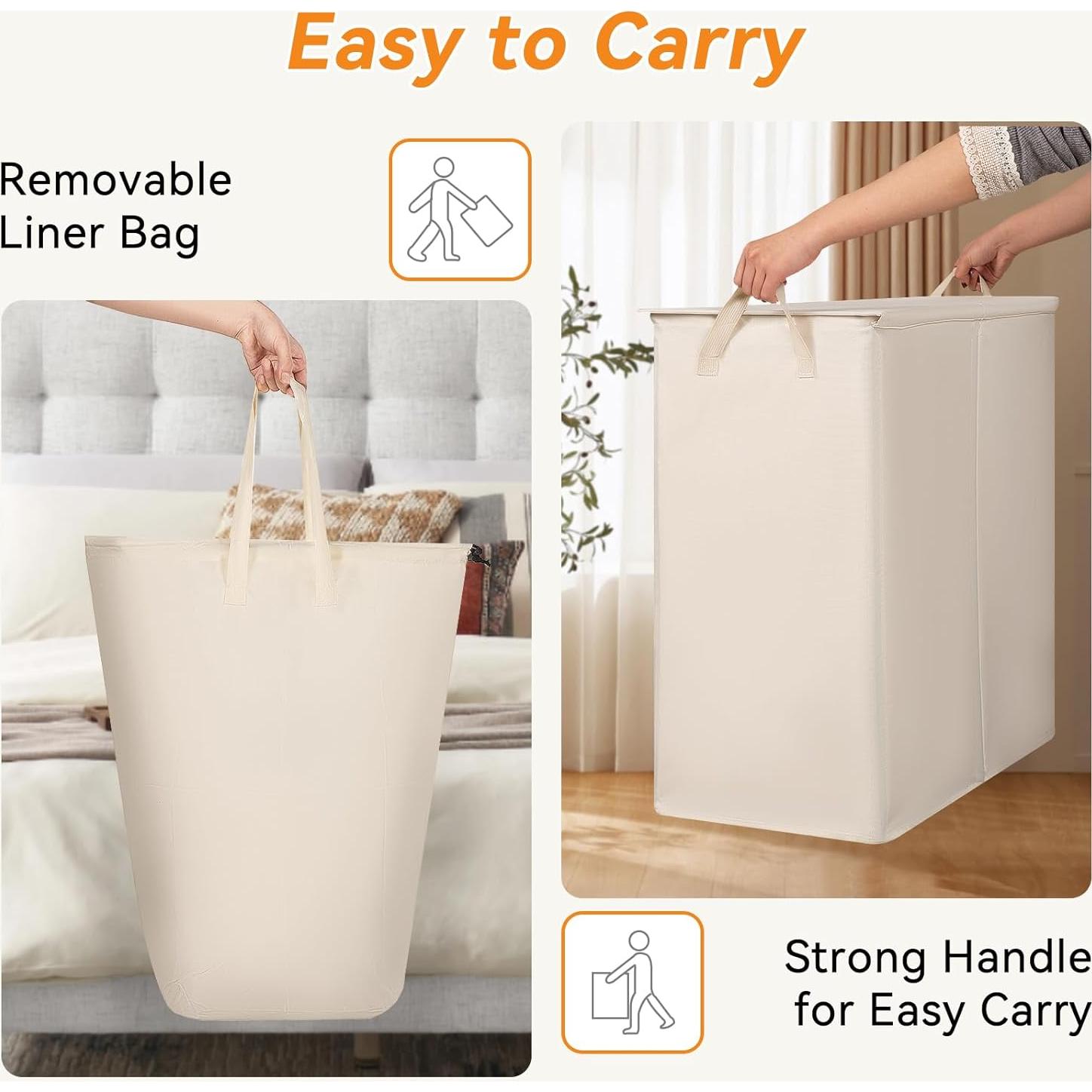 Cesto de Ropa Doble Chrislley 140L Beige con Tapa y Bolsas