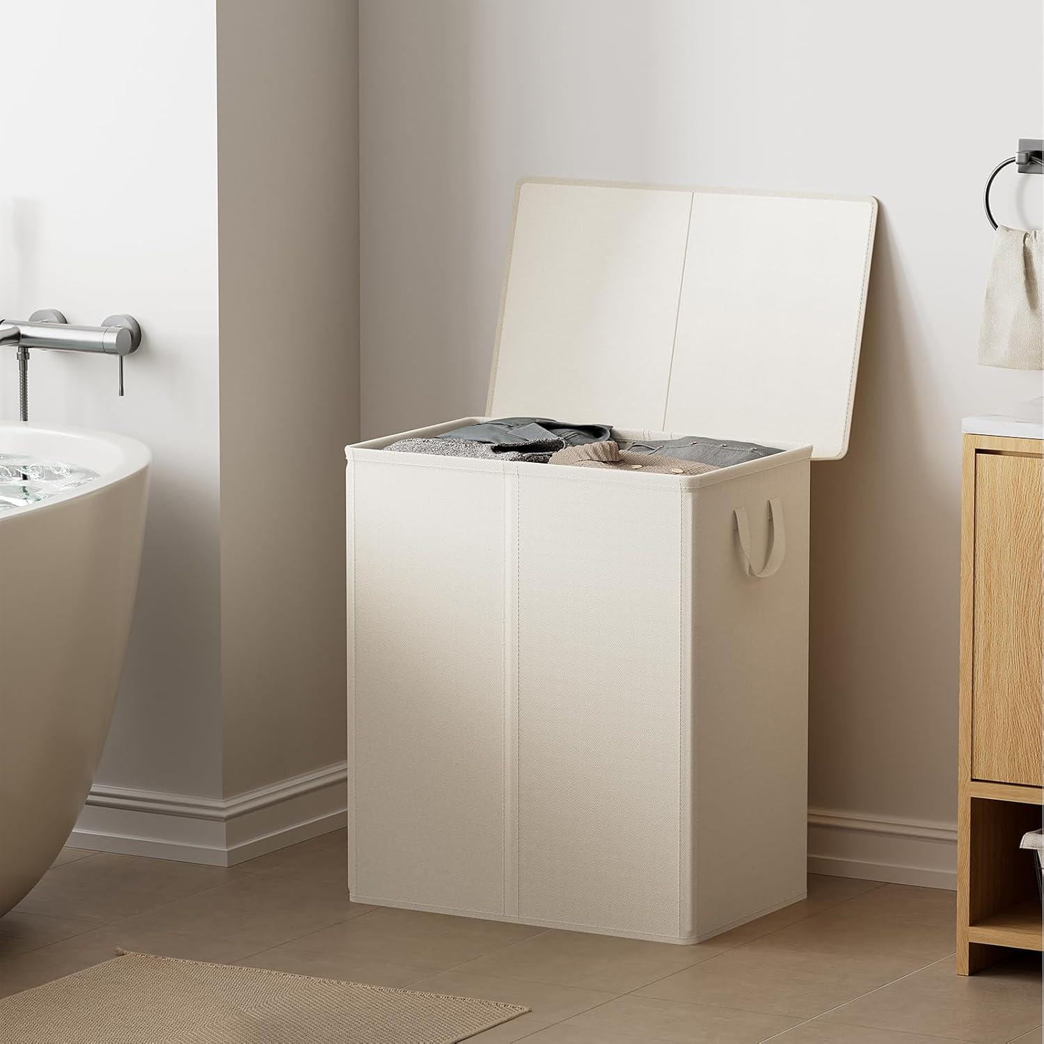 Cesto de Ropa Doble Chrislley 140L Beige con Tapa y Bolsas