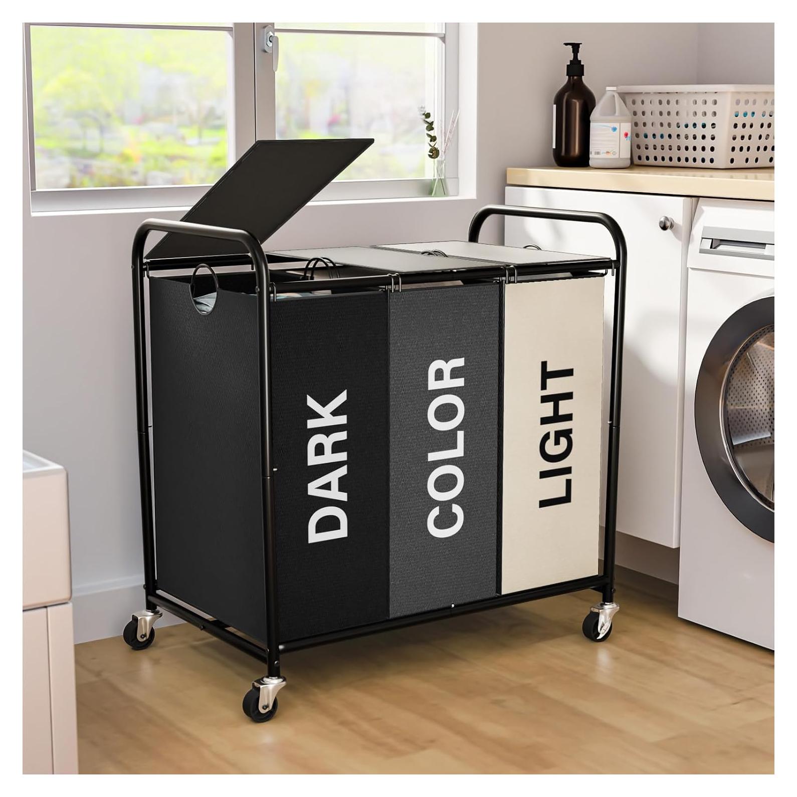 Clasificador de Ropa 180L Olldide con Ruedas y Tapa - 3 Secciones