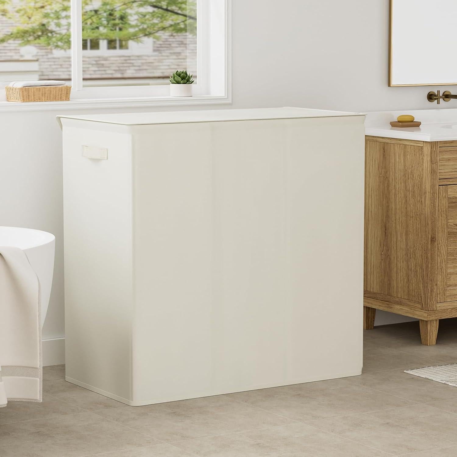 Cesto de Ropa 180L WOWLIVE con Tapa y 3 Compartimentos Beige