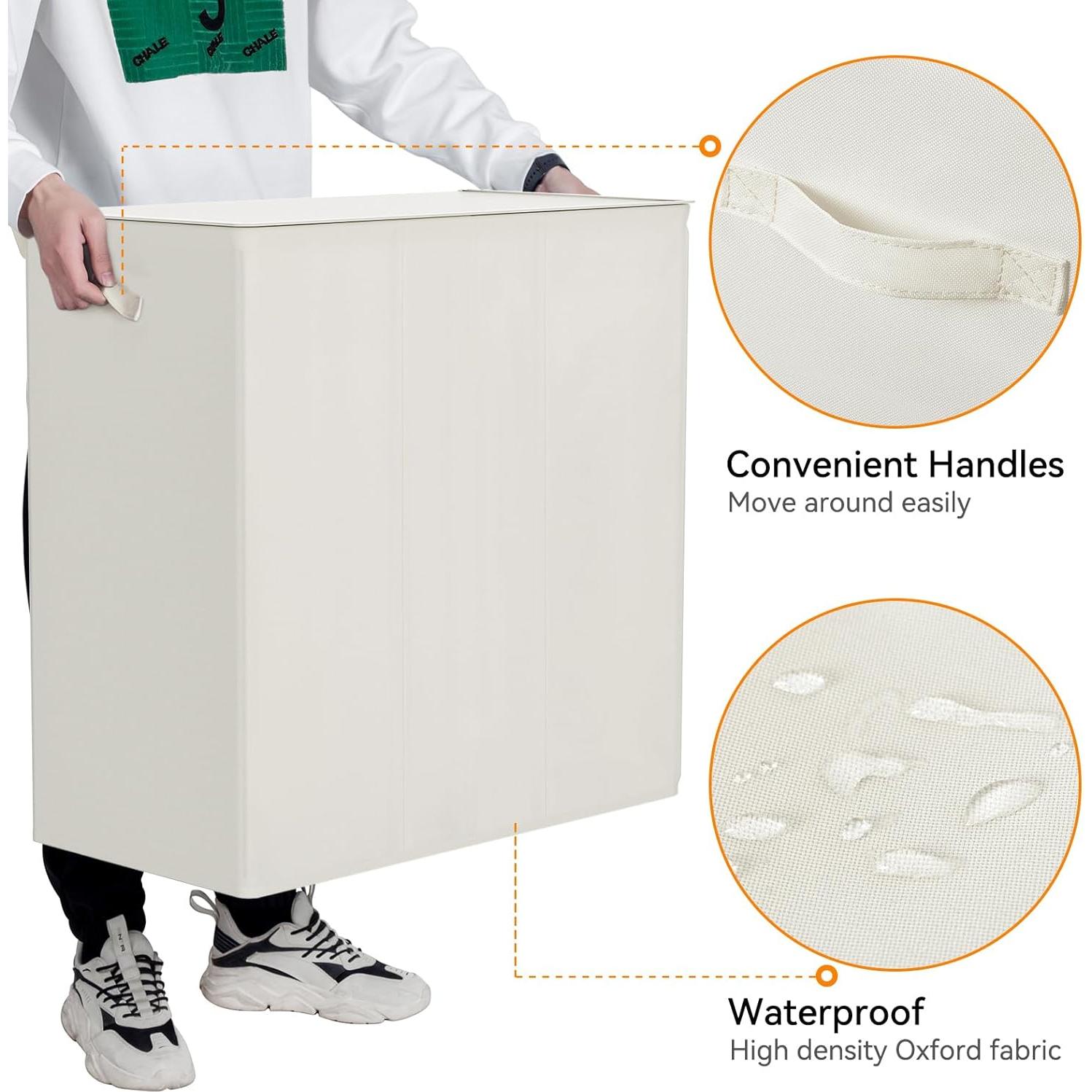 Cesto de Ropa 180L WOWLIVE con Tapa y 3 Compartimentos Beige