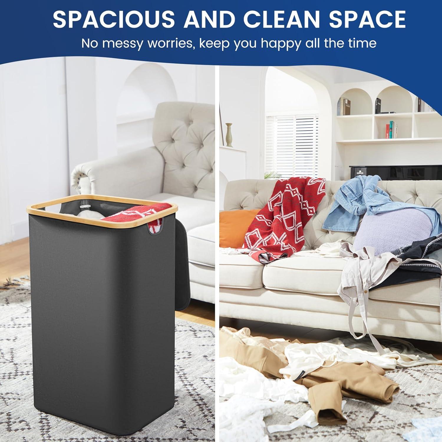 Cesta de Lavandería Bathola 110L con Tapa - Gris