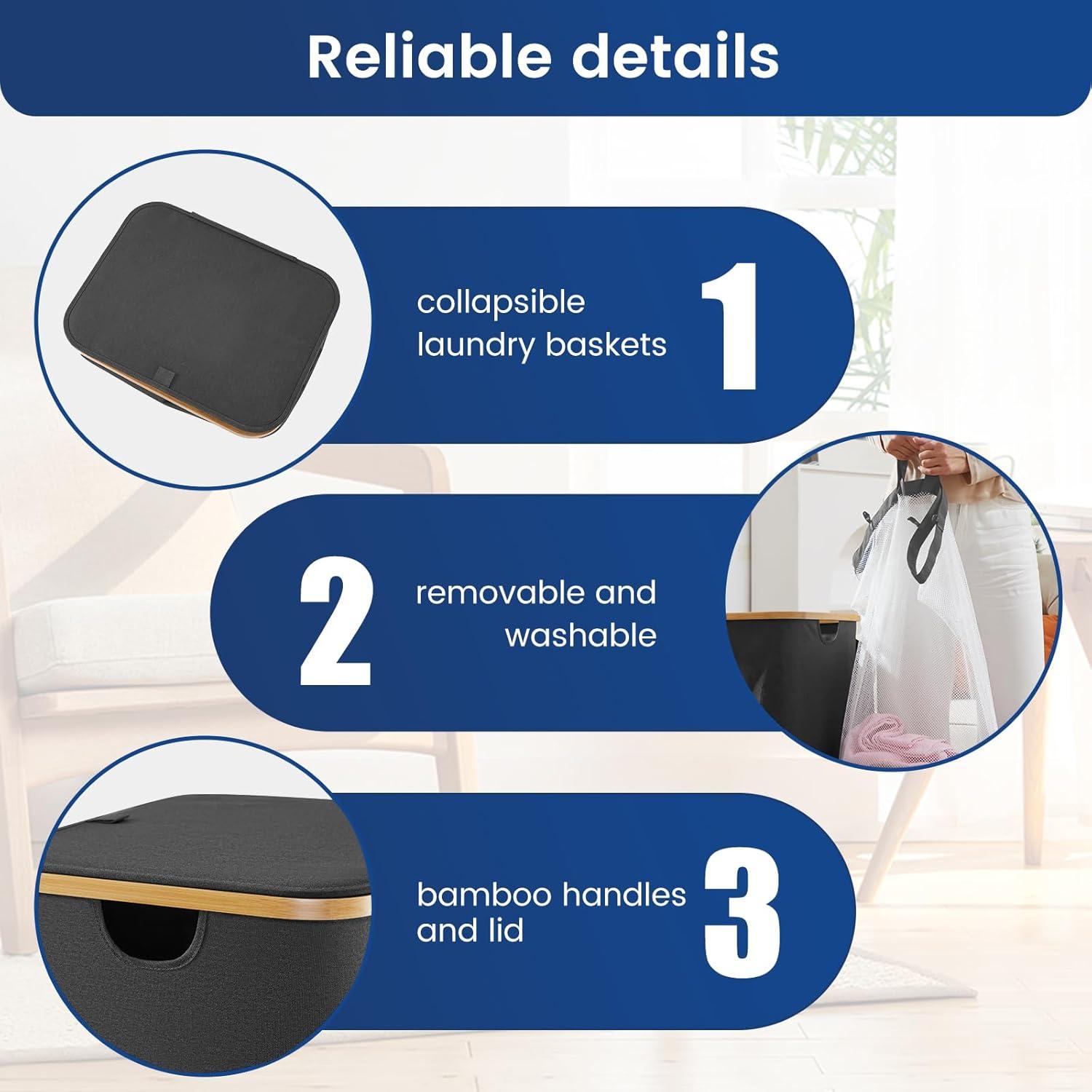 Cesta de Lavandería Bathola 110L con Tapa - Gris