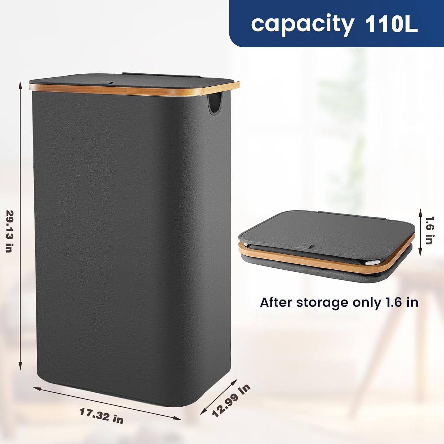 Cesta de Lavandería Bathola 110L con Tapa - Gris