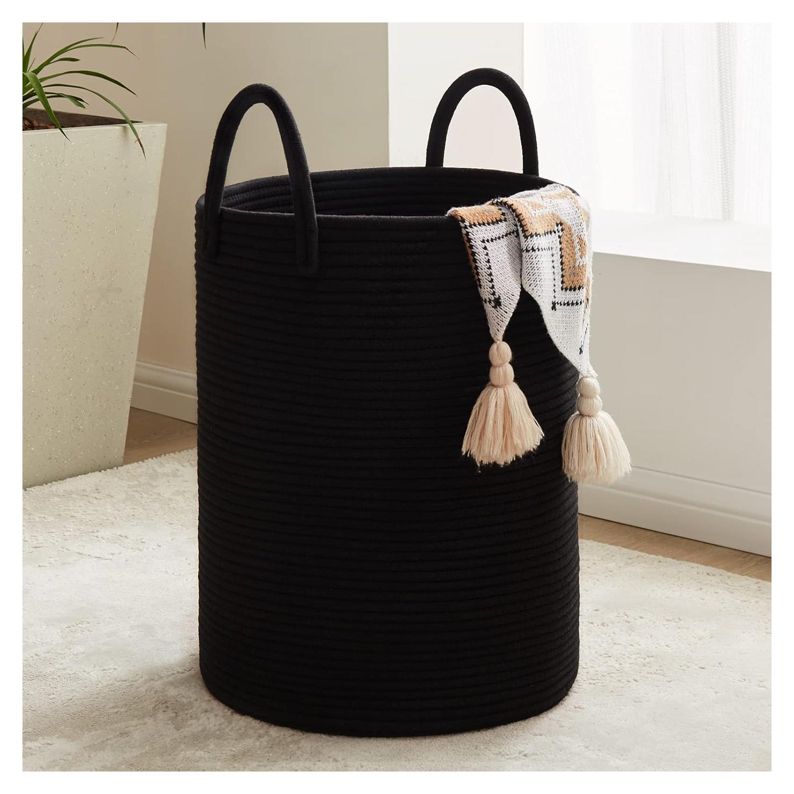 Cesta de Ropa Plegable Fiona 58L Algodón Negro Decorativa