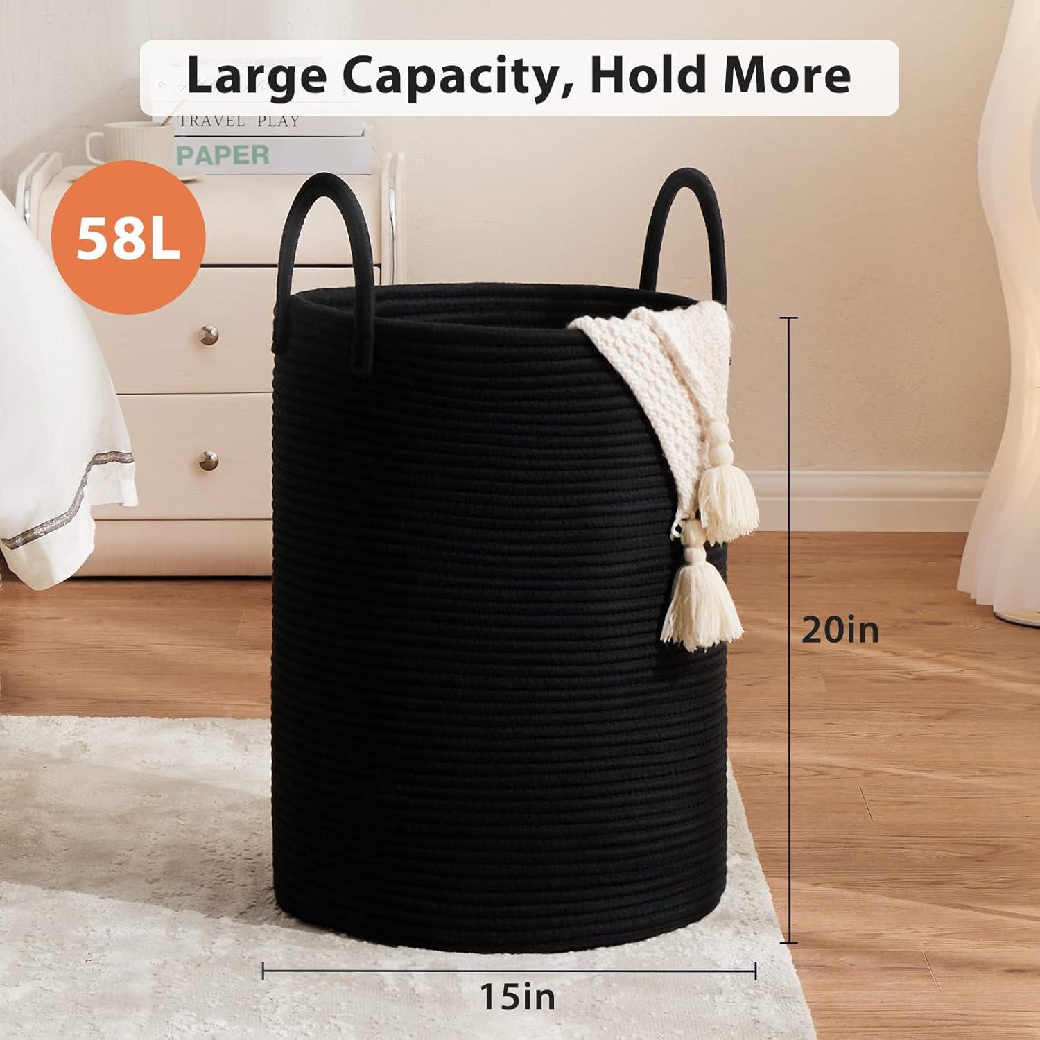 Cesta de Ropa Plegable Fiona 58L Algodón Negro Decorativa