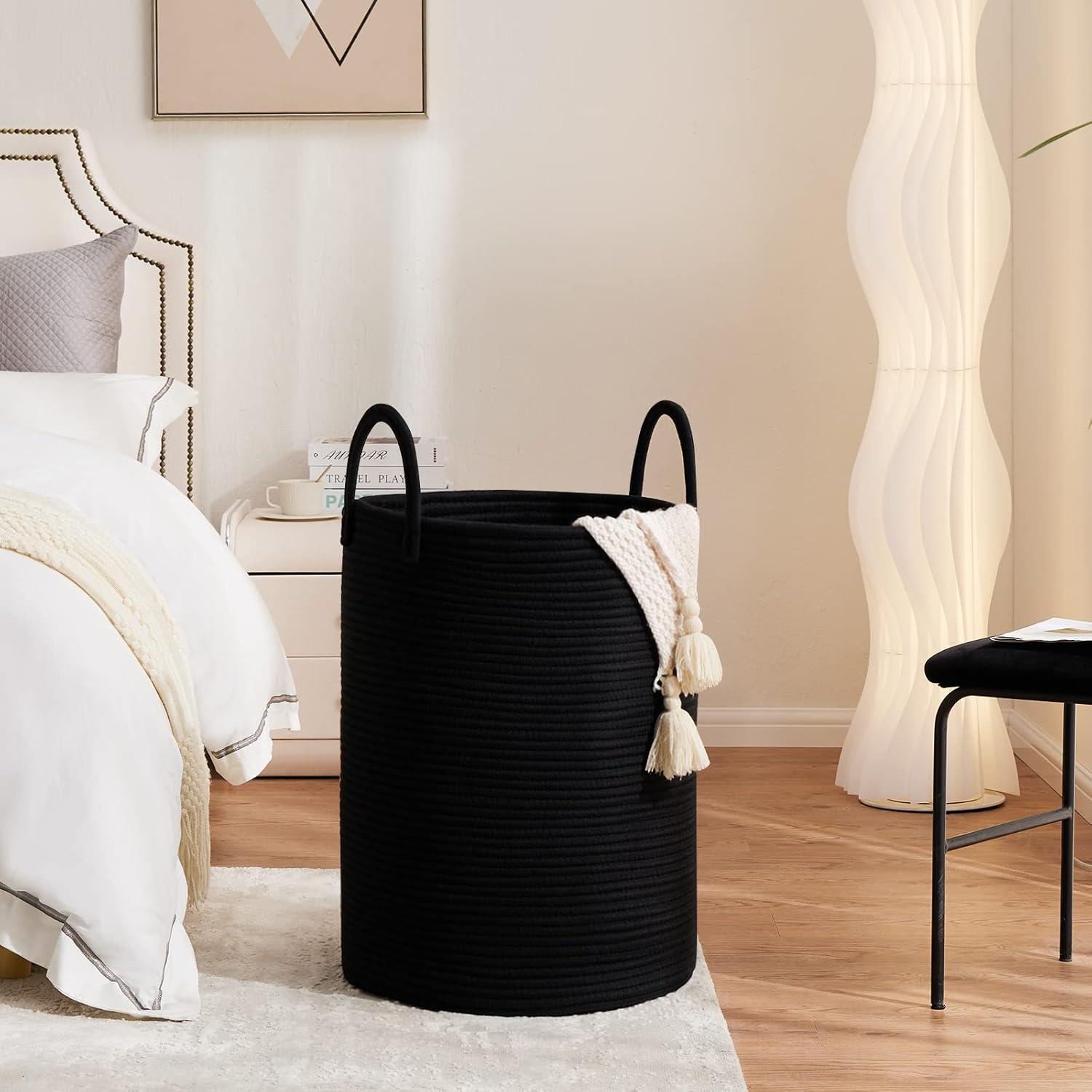 Cesta de Ropa Plegable Fiona 58L Algodón Negro Decorativa