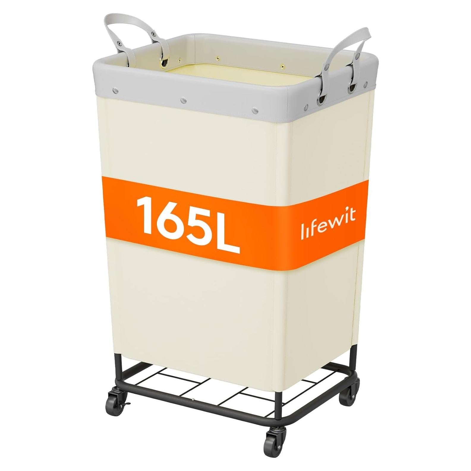 Cesta de Ropa Rodante Lifewit 165L Blanca con Ruedas