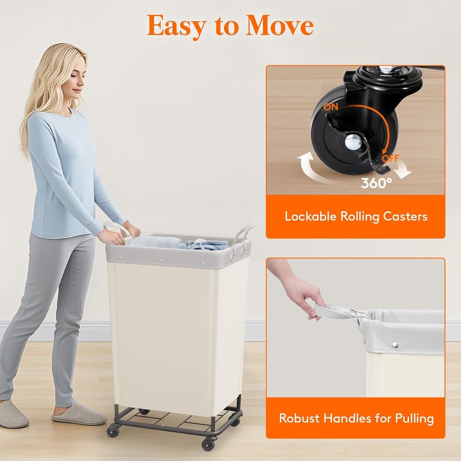 Cesta de Ropa Rodante Lifewit 165L Blanca con Ruedas