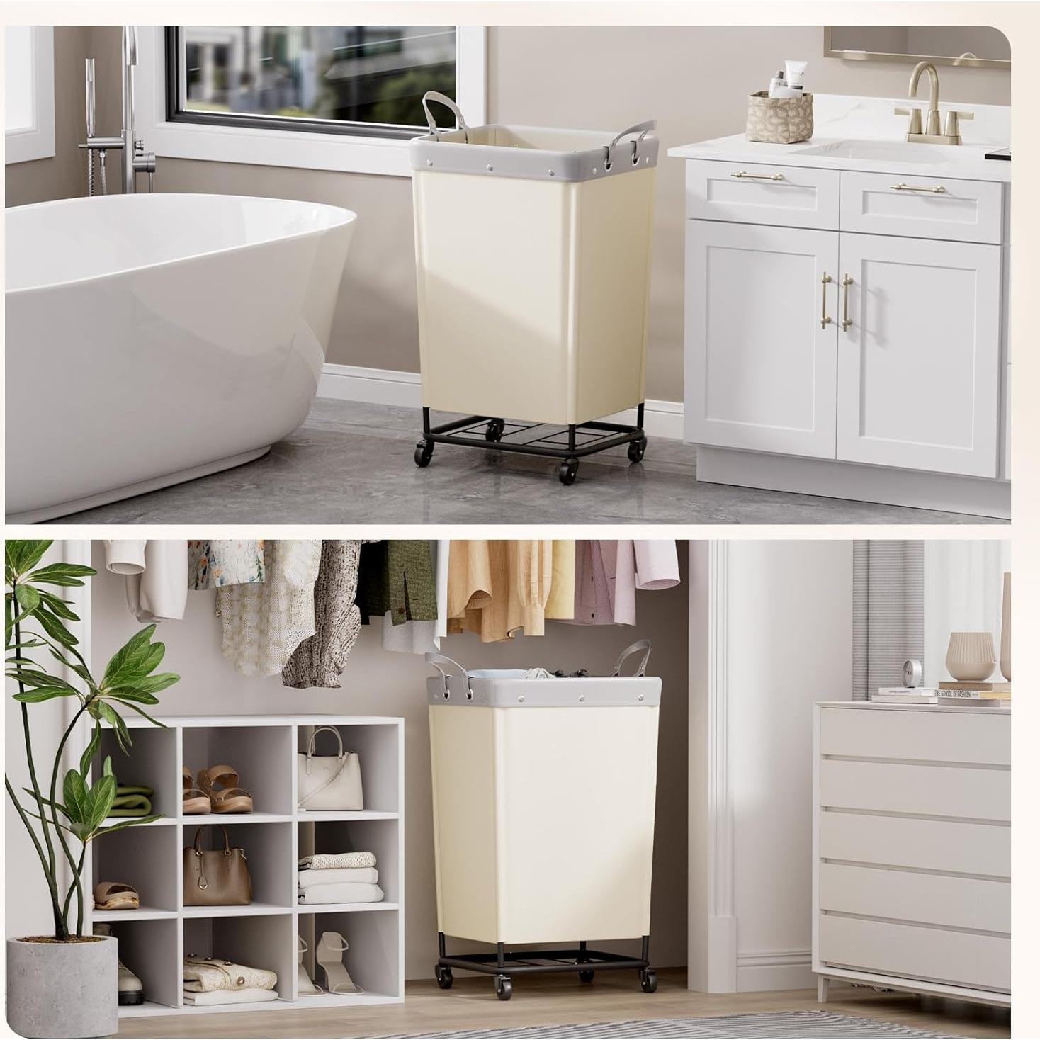 Cesta de Ropa Rodante Lifewit 165L Blanca con Ruedas