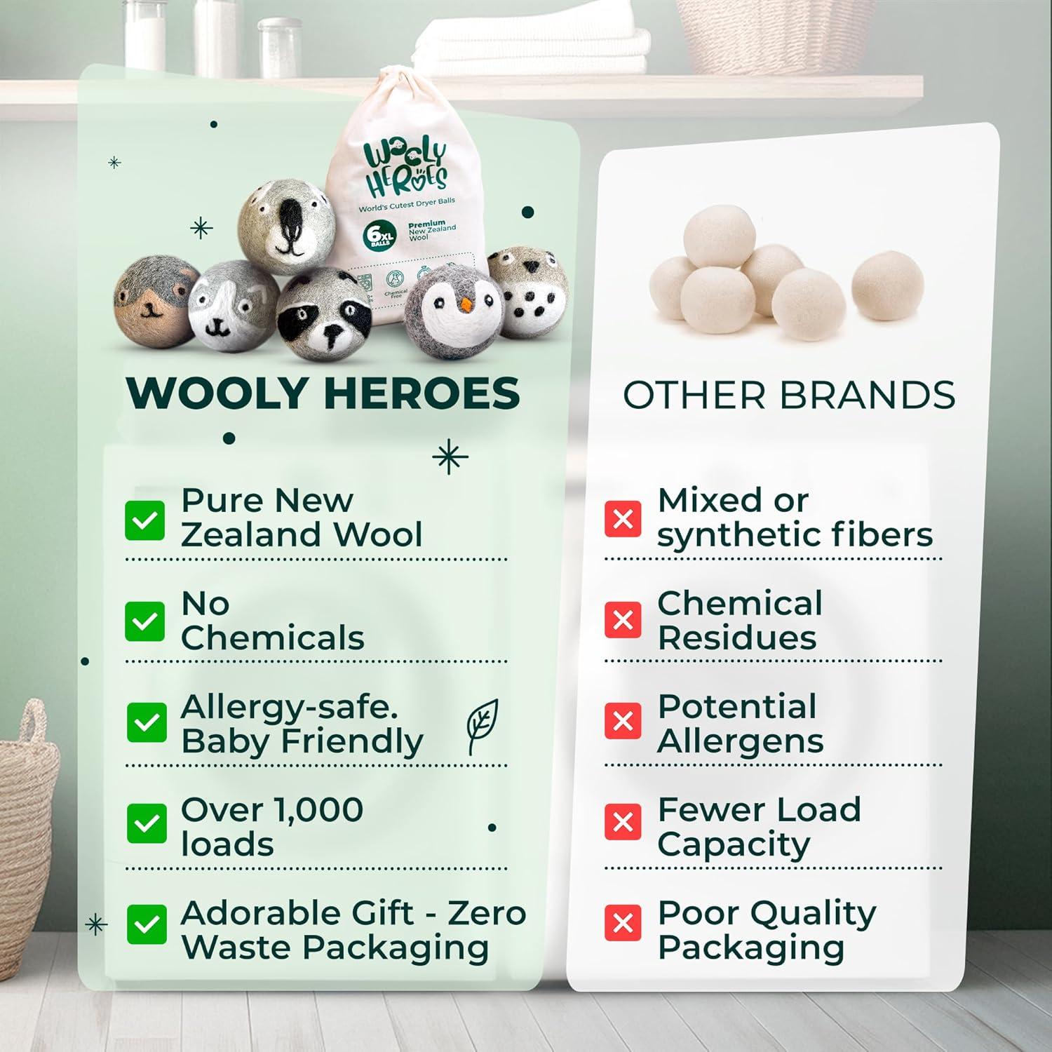 Bolas de Secadora de Lana Reutilizables Héroes de la Lana 6-Pack