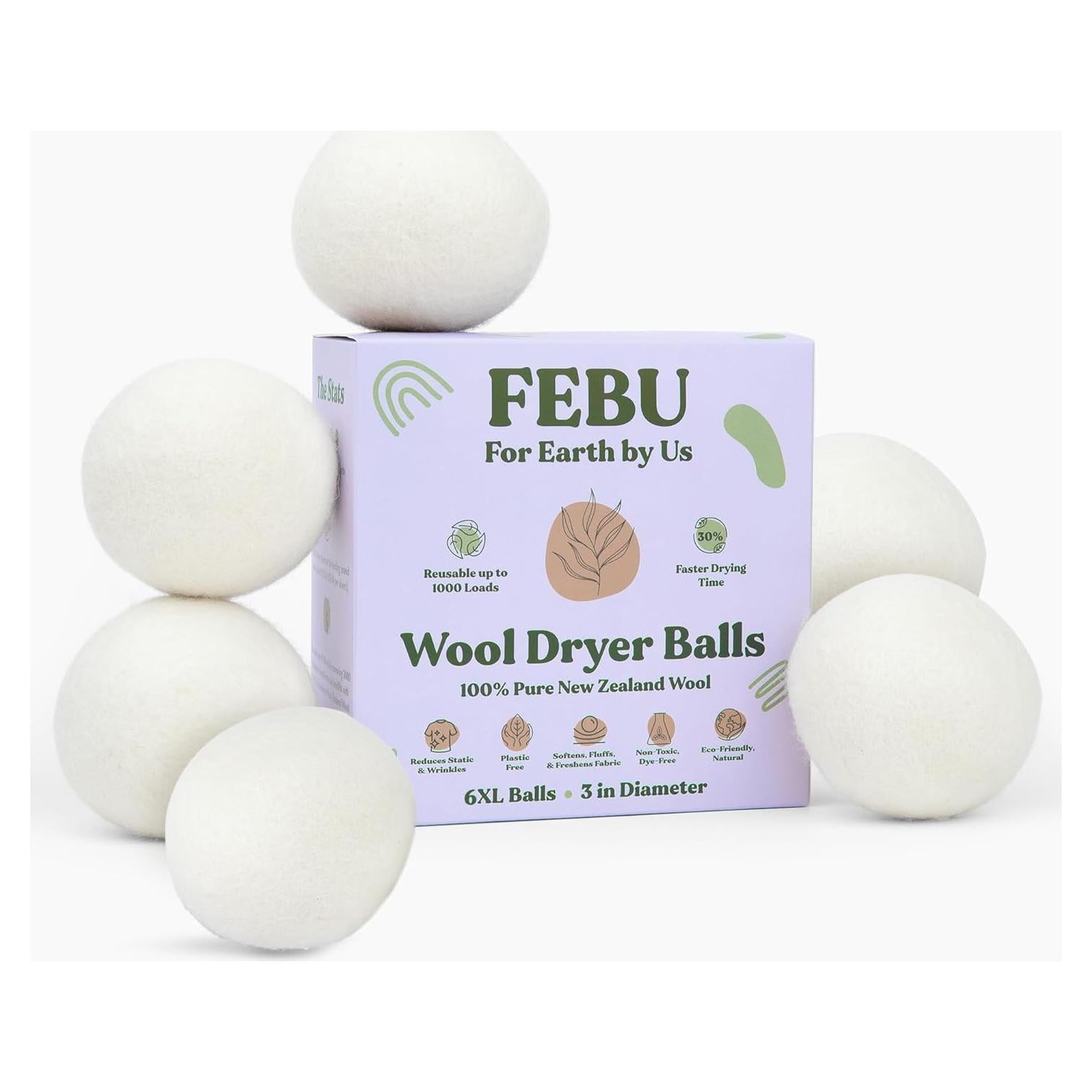 Bolas de Secadora de Lana FEBU - 6 Unidades - 100% Natural