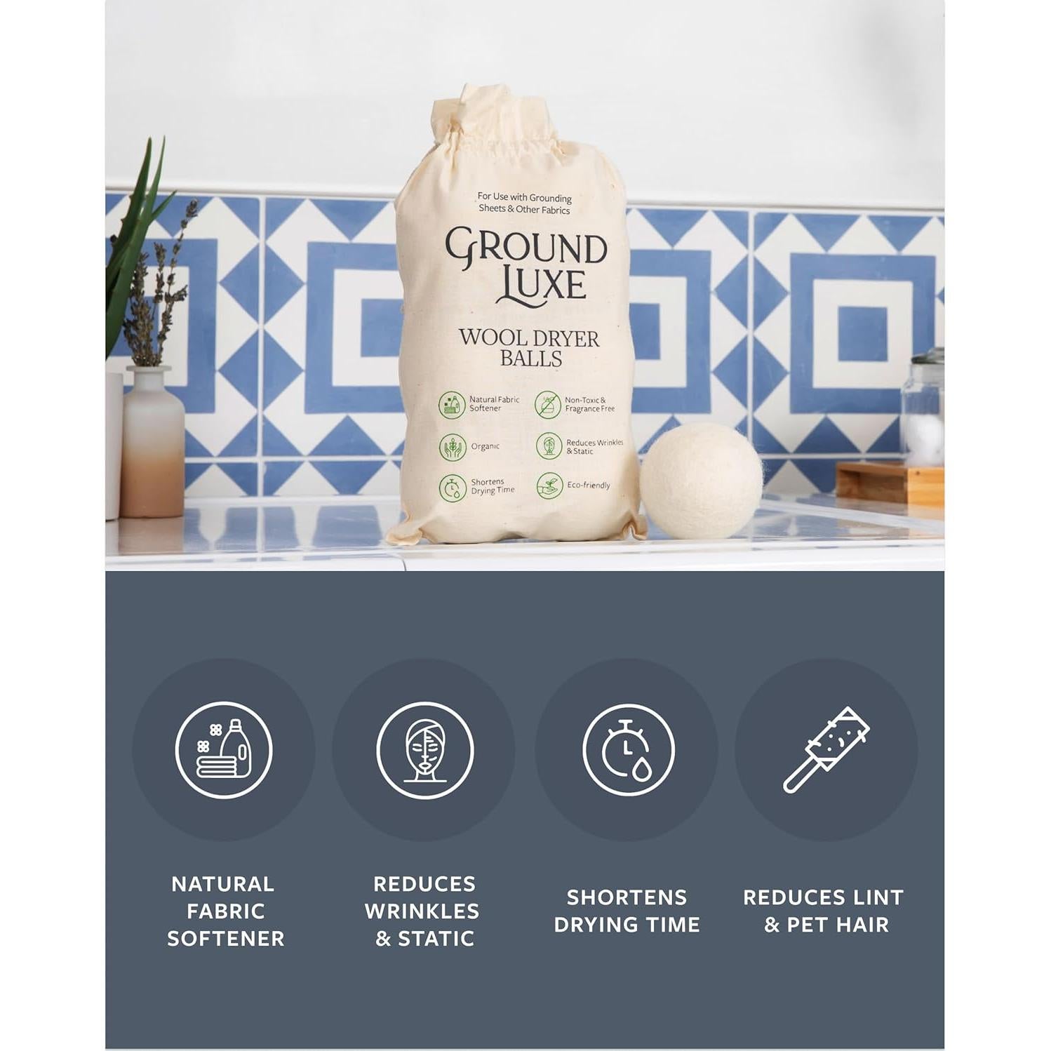 Bolas de Secado de Lana Orgánica GroundLuxe - Paquete de 6