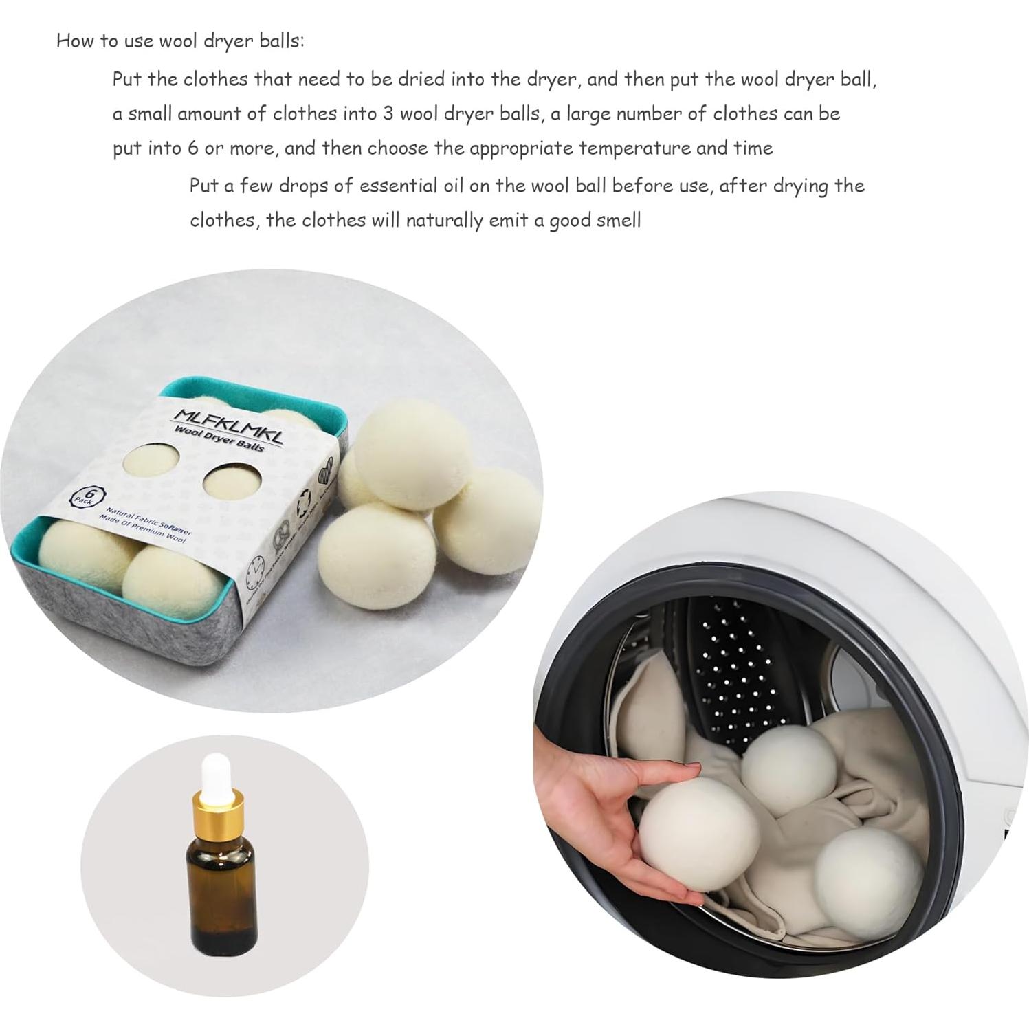 Bolas de Secado de Lana Natural Mlfklmkl - Paquete de 6 Reutilizables