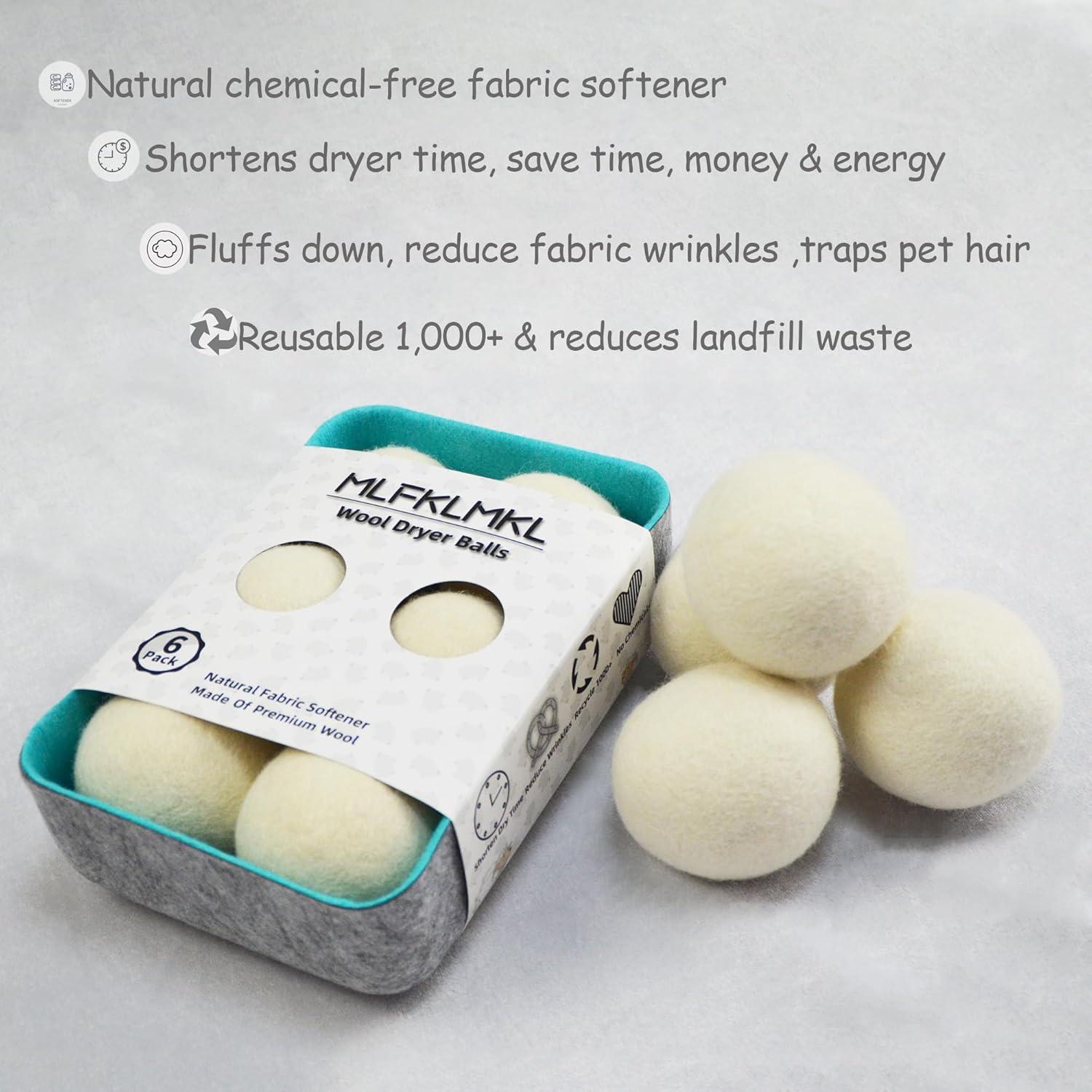 Bolas de Secado de Lana Natural Mlfklmkl - Paquete de 6 Reutilizables