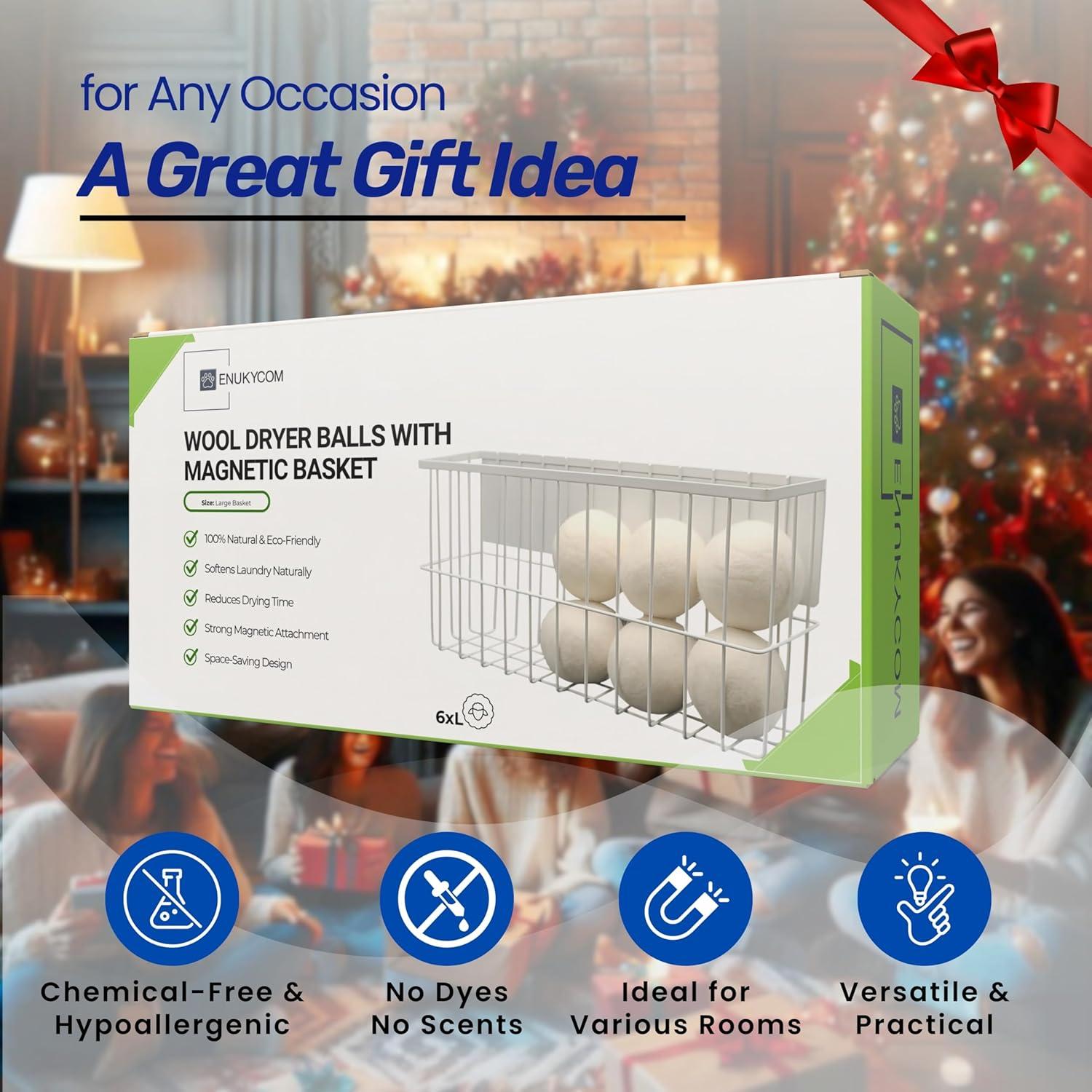 6 Bolas de Secadora de Lana XL con Soporte Magnético ENUKYCOM