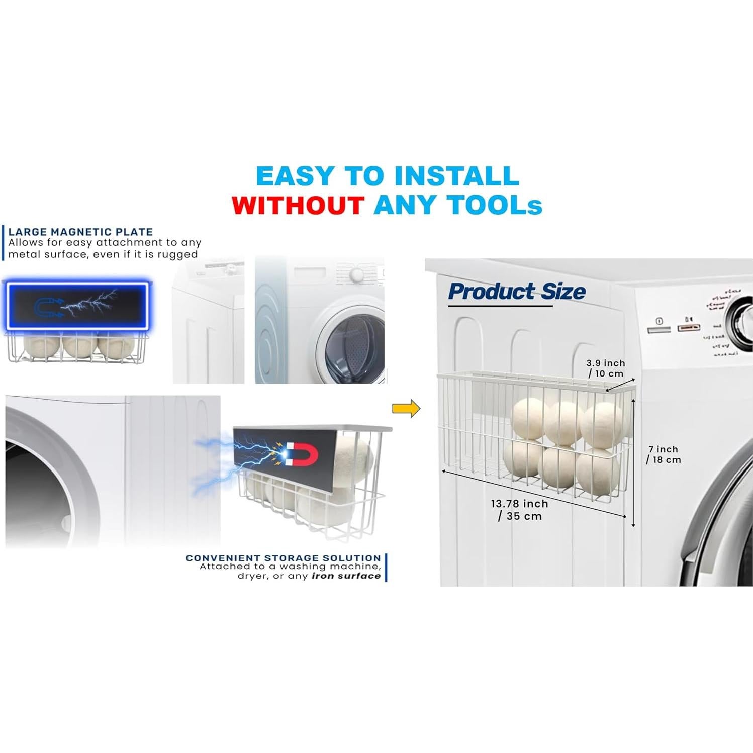 6 Bolas de Secadora de Lana XL con Soporte Magnético ENUKYCOM