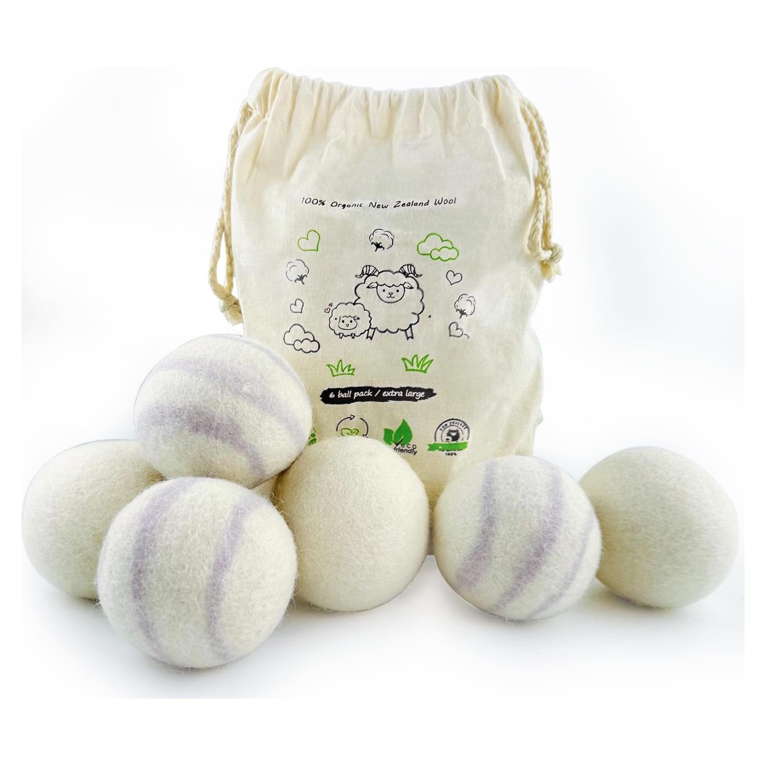 Bolas de Secadora de Lana Qingbei 100% Natural - 6 Unidades Rayas Grises