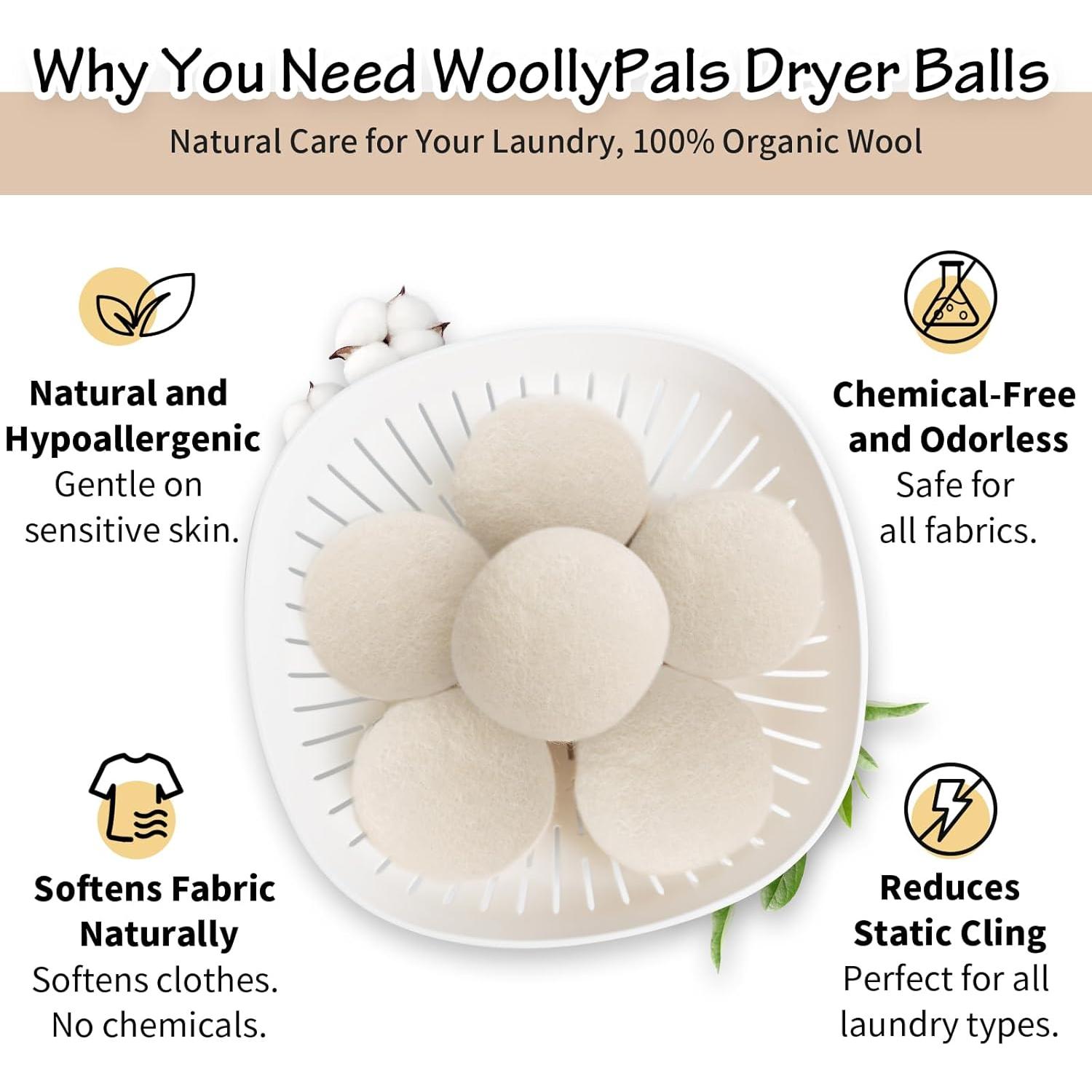 Bolas de Secado WoollyPals XL - 100% Lana de Nueva Zelanda - Paquete de 6