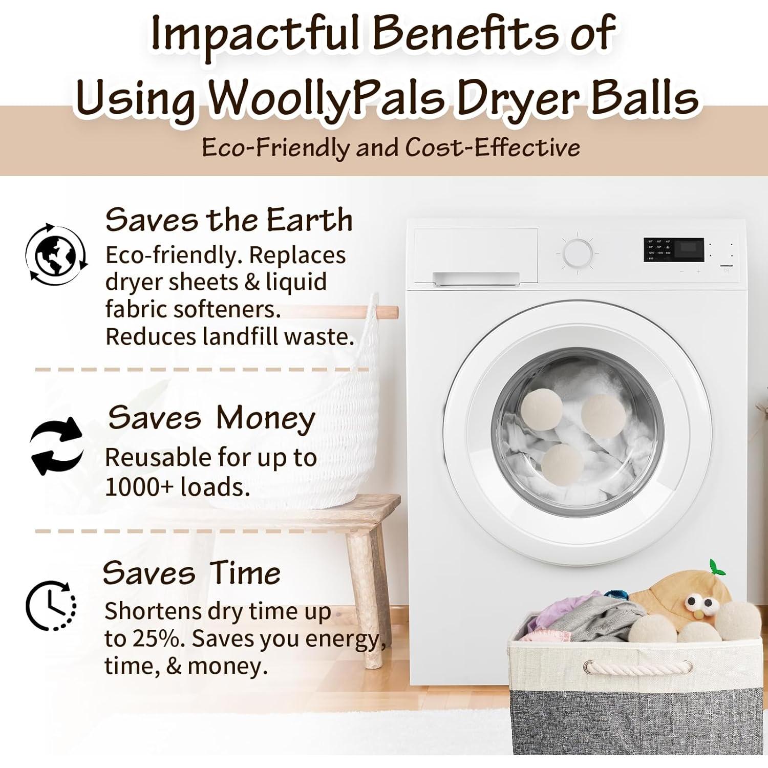 Bolas de Secado WoollyPals XL - 100% Lana de Nueva Zelanda - Paquete de 6