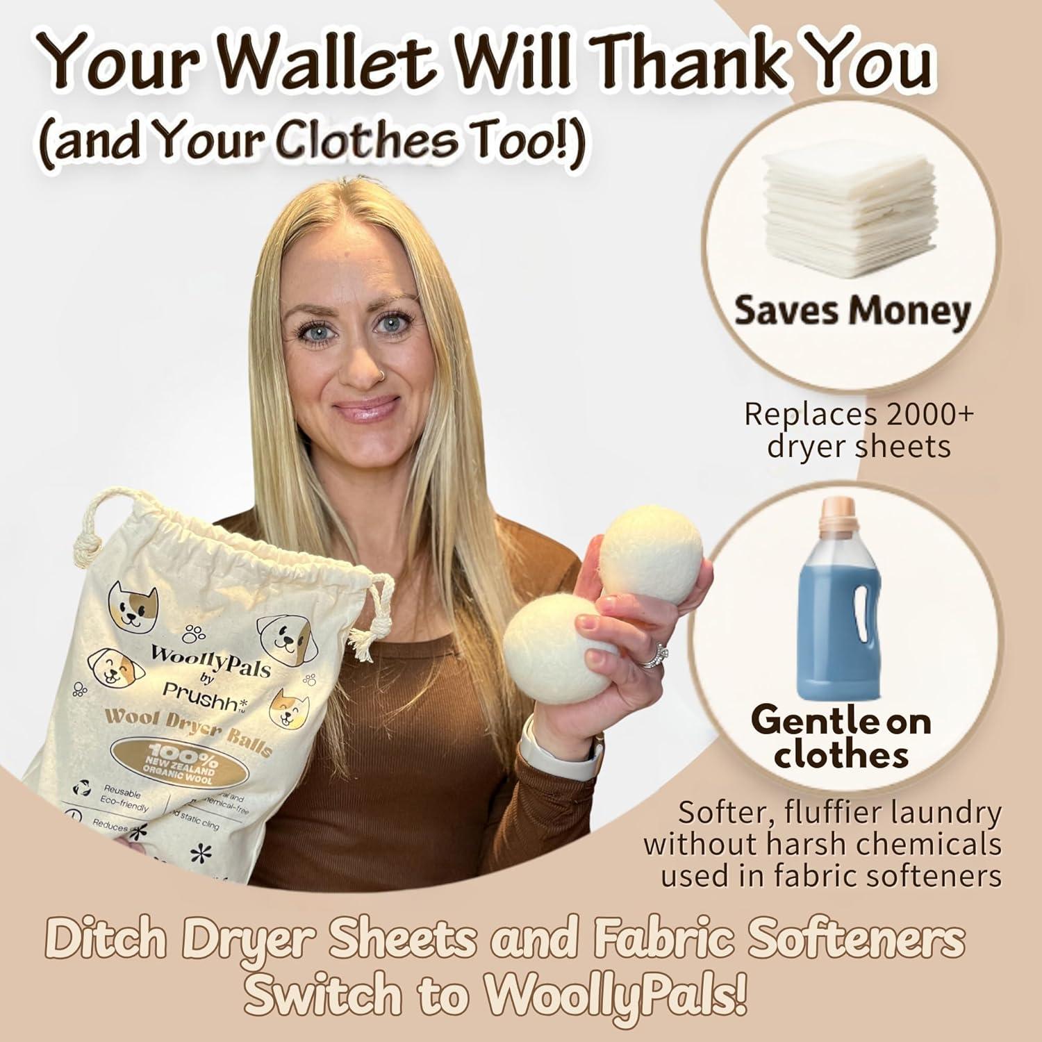 Bolas de Secado WoollyPals XL - 100% Lana de Nueva Zelanda - Paquete de 6