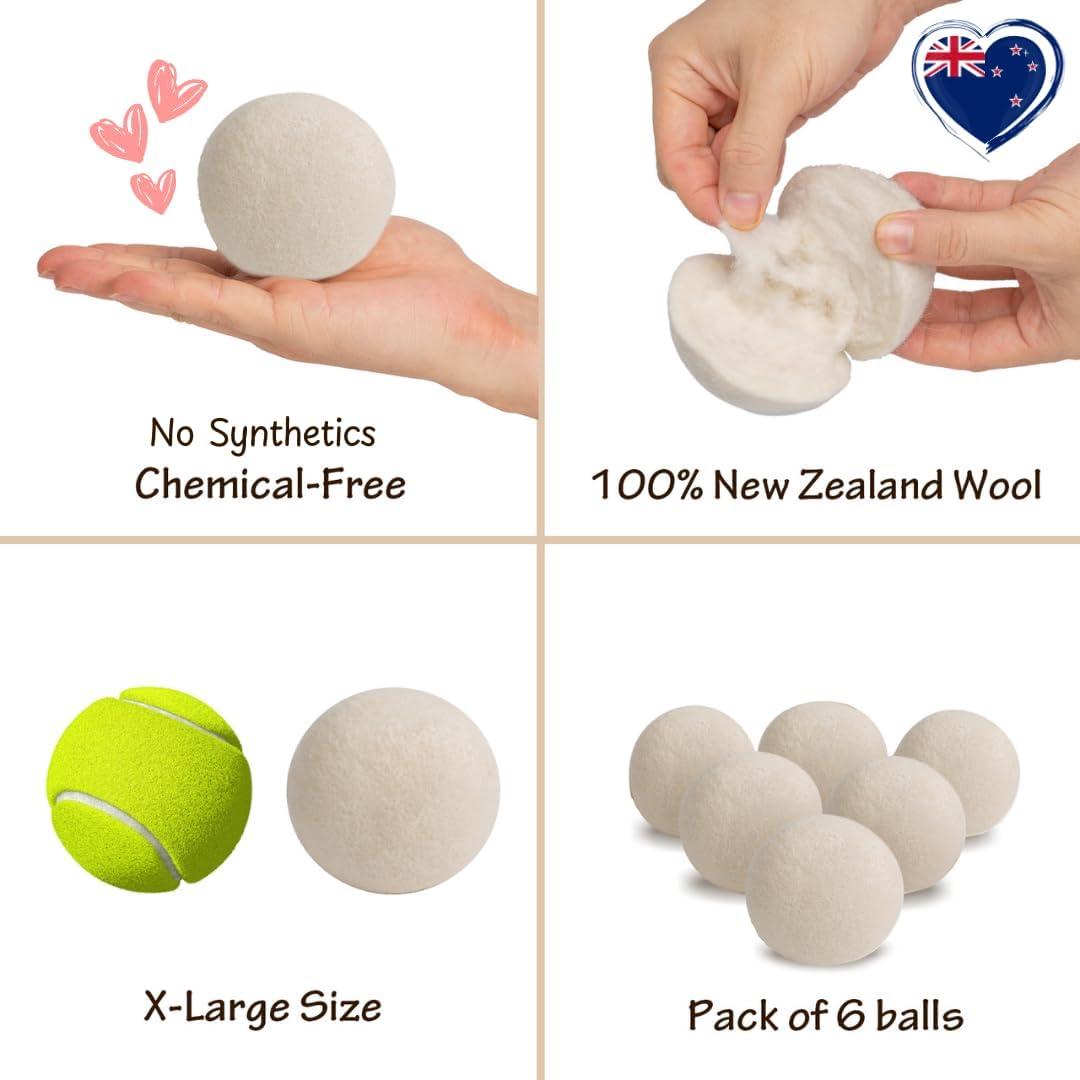Bolas de Secado WoollyPals XL - 100% Lana de Nueva Zelanda - Paquete de 6