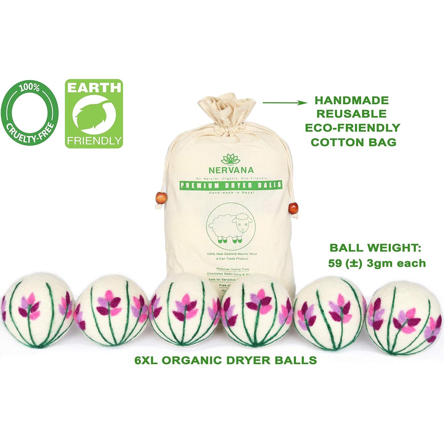 Bolas de Secado de Lana Orgánica Nervana - 6 XL Lavanda Ecológicas