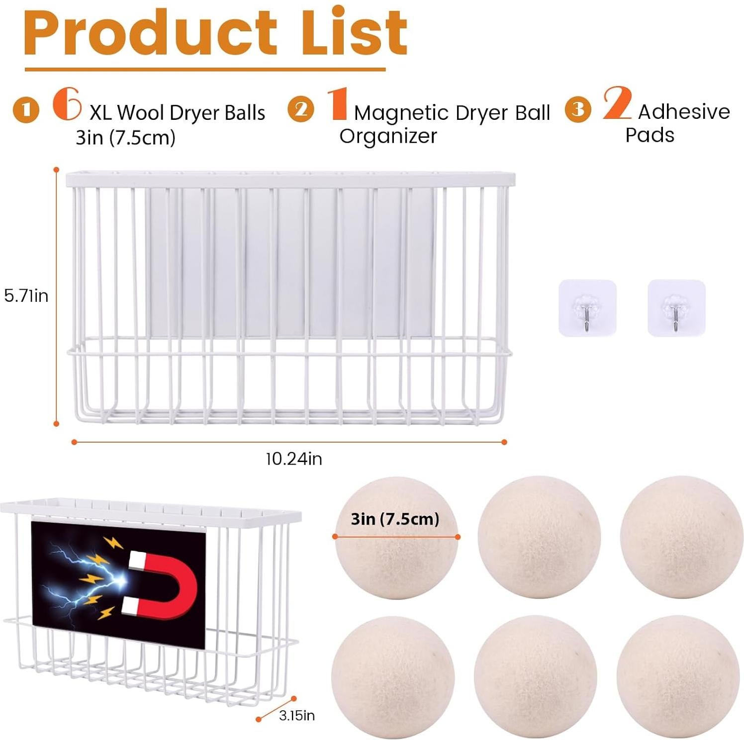 Soporte Magnético para Pelotas de Secadora JUNLYNEST - Organizador 6 Pelotas