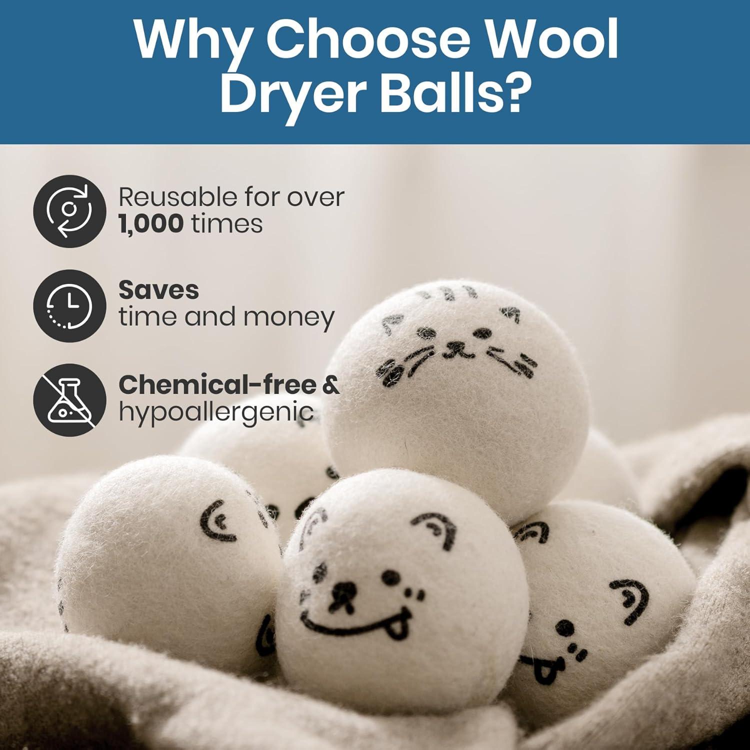 Bolas de Secado de Lana Delomo - 6 Reutilizables, Soporte Incluido