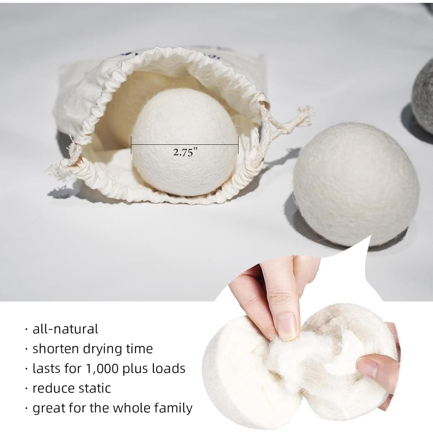 Bolas de Secado de Lana JUDUMALL 6XL Reutilizables 100% Naturales