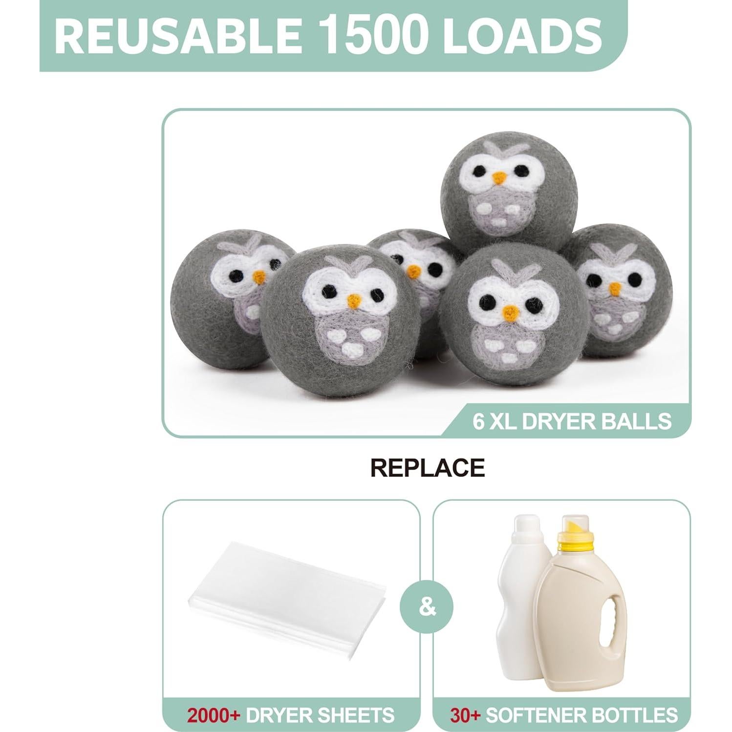 Bolas de Secado Reutilizables Calindiana 100% Lana XL 6 Pzas Gris