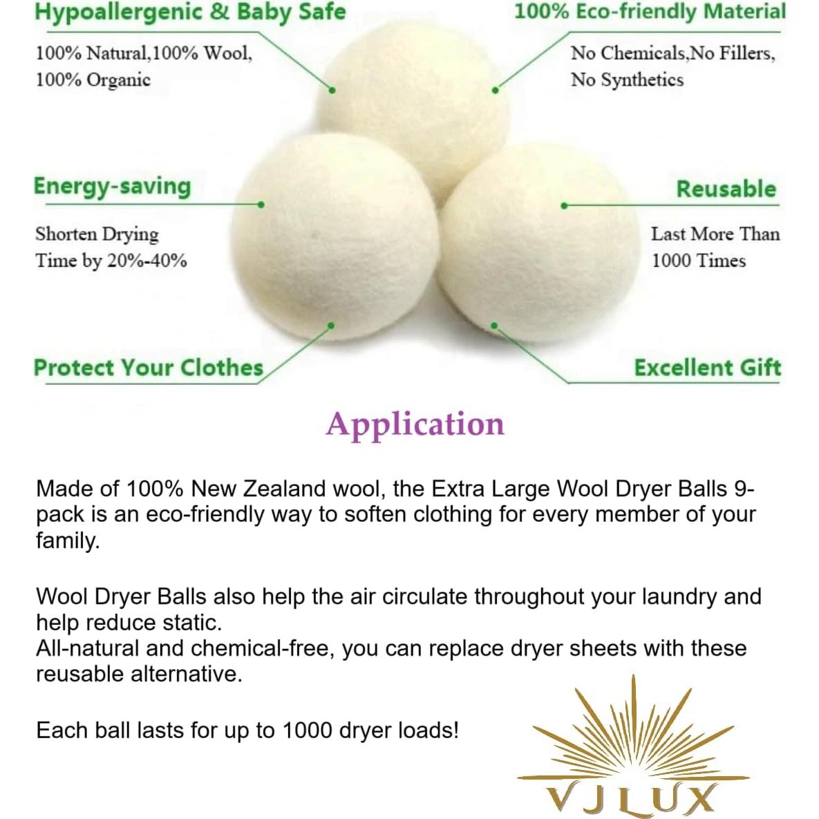 Bolas de Secado de Lana Premium XL 9 Unidades con Aceites Esenciales