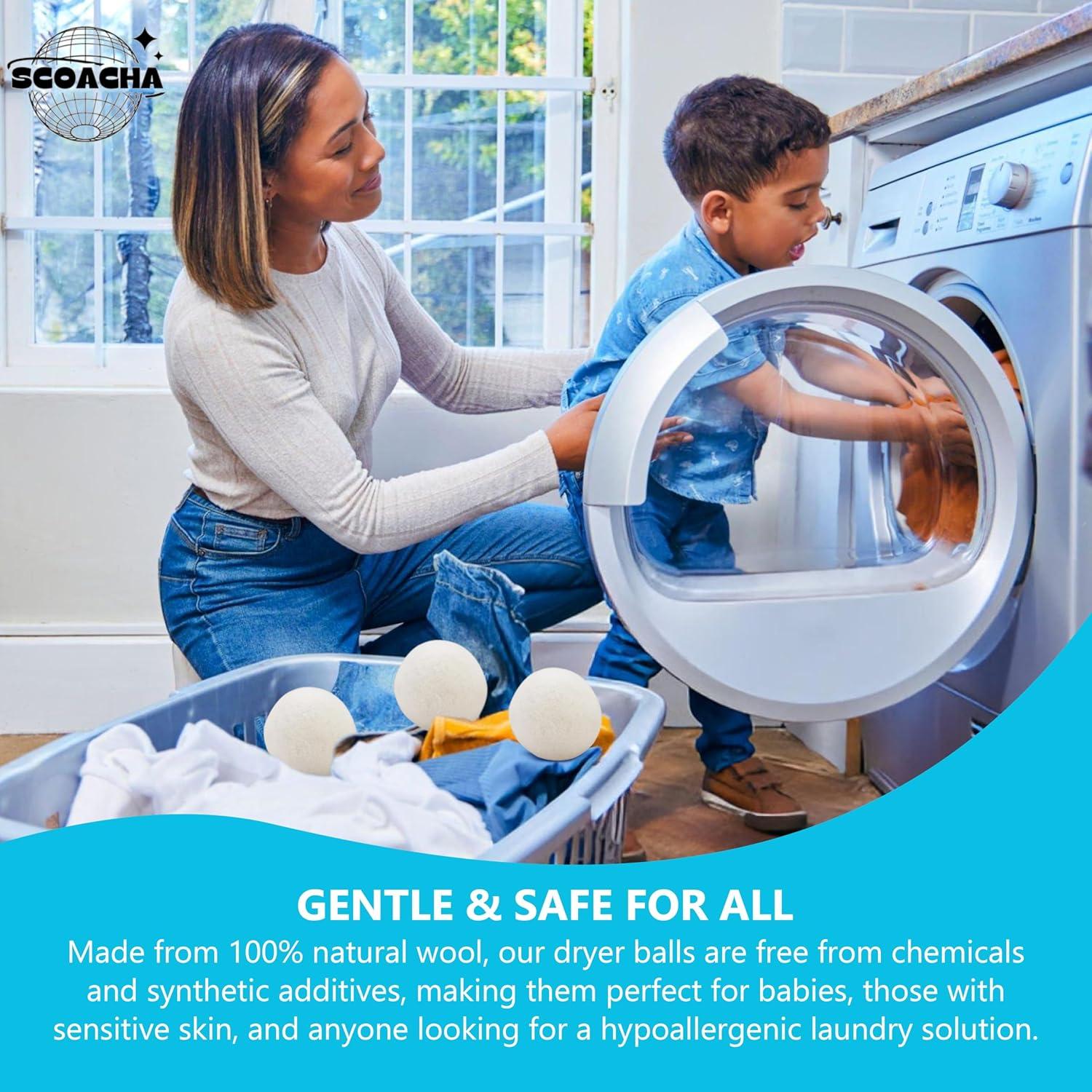 Bolas de Secado de Lana EcoSoft - 6 Unidades - 100% Lana de Nueva Zelanda - Ecológicas y Reutilizables