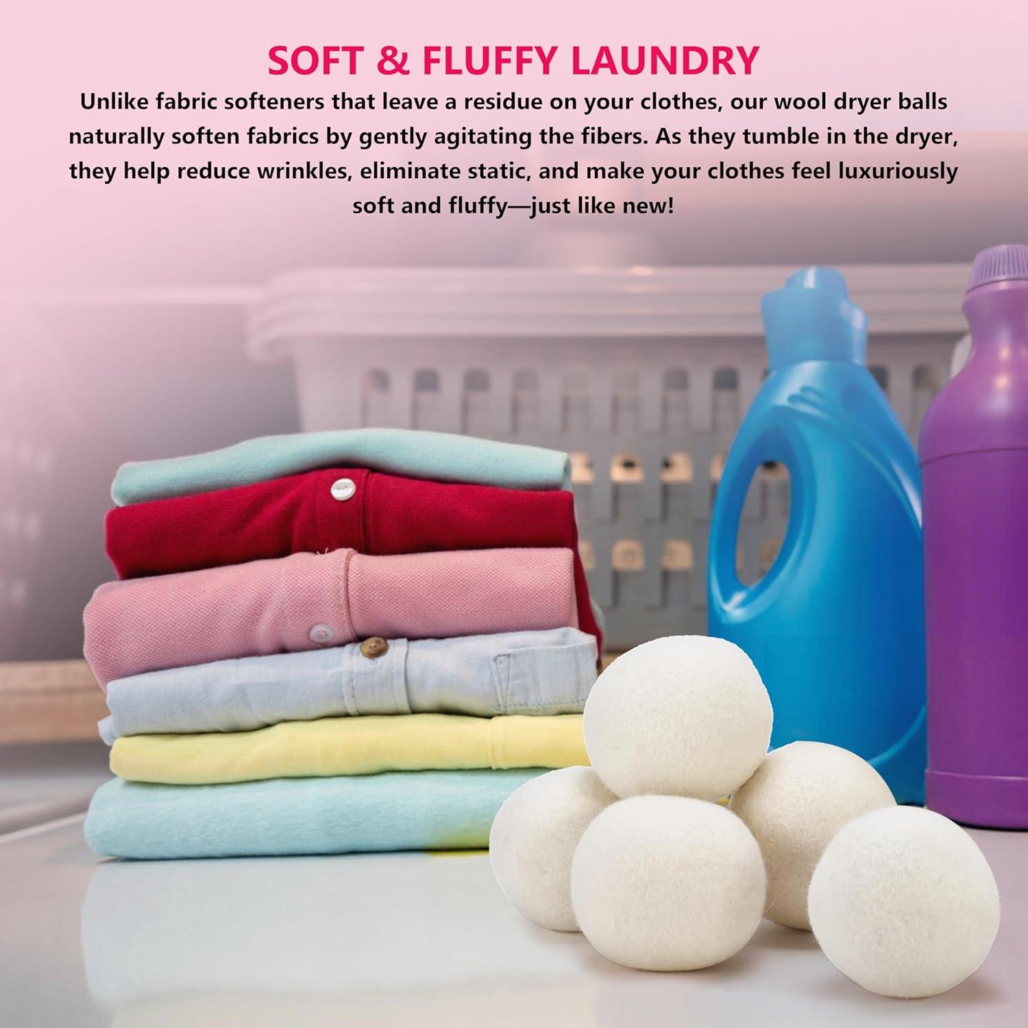 Bolas de Secado de Lana EcoSoft - 6 Unidades - 100% Lana de Nueva Zelanda - Ecológicas y Reutilizables