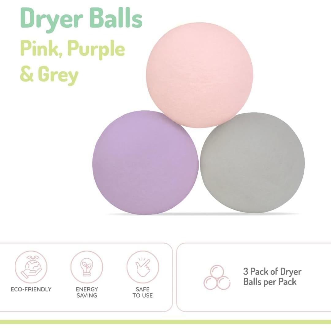 Pelotas de Secado de Lana Reutilizables melii 3-Pack - Rosa, Púrpura, Gris