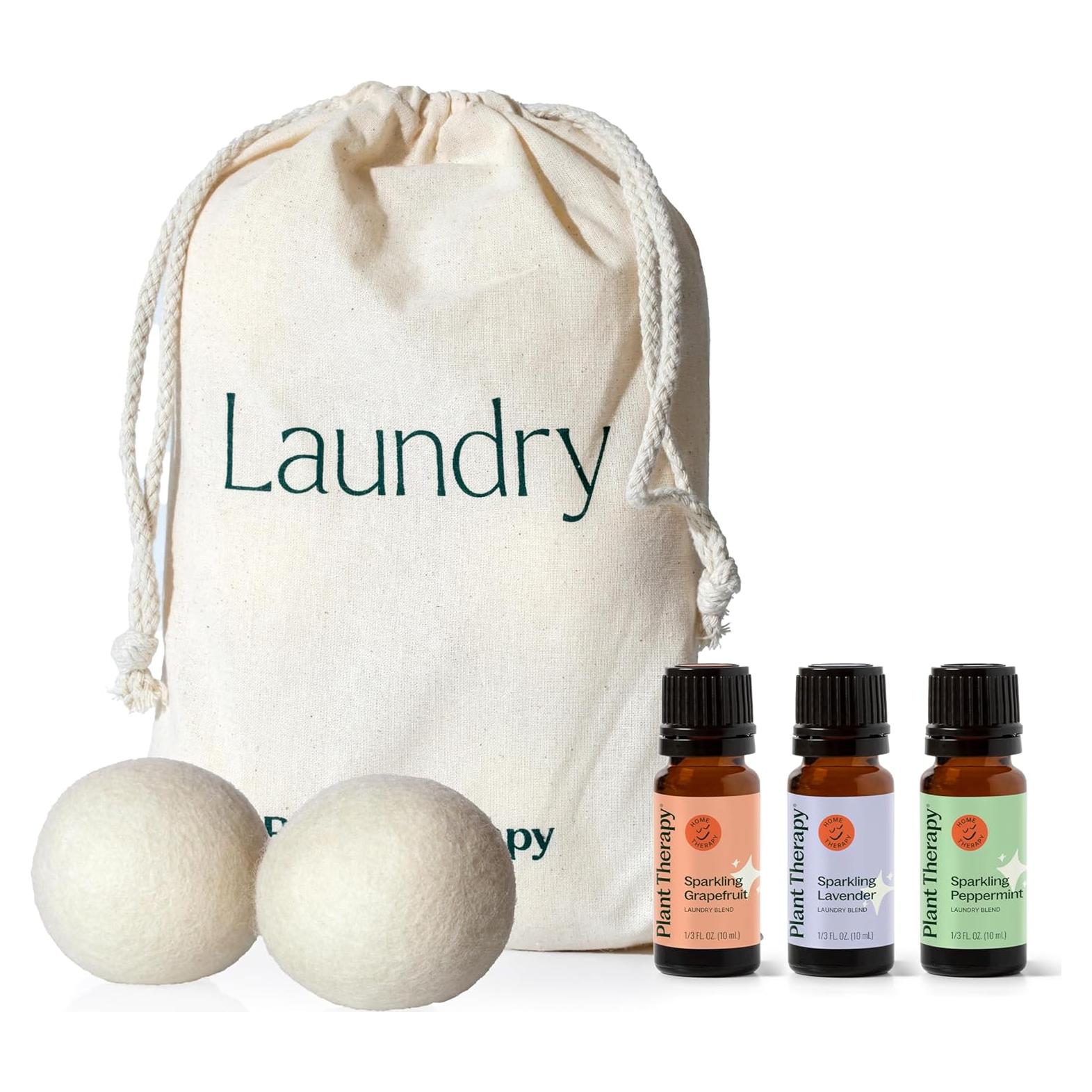Plant Therapy Wool Dryer Balls 6-Pack & Sparkling Laundry Blends (3 Pack) 100% New Zealand Wool, Extra Large, Eco-Friendly, Reusable Natural Fabric Softener, All Natural & Chemical Free