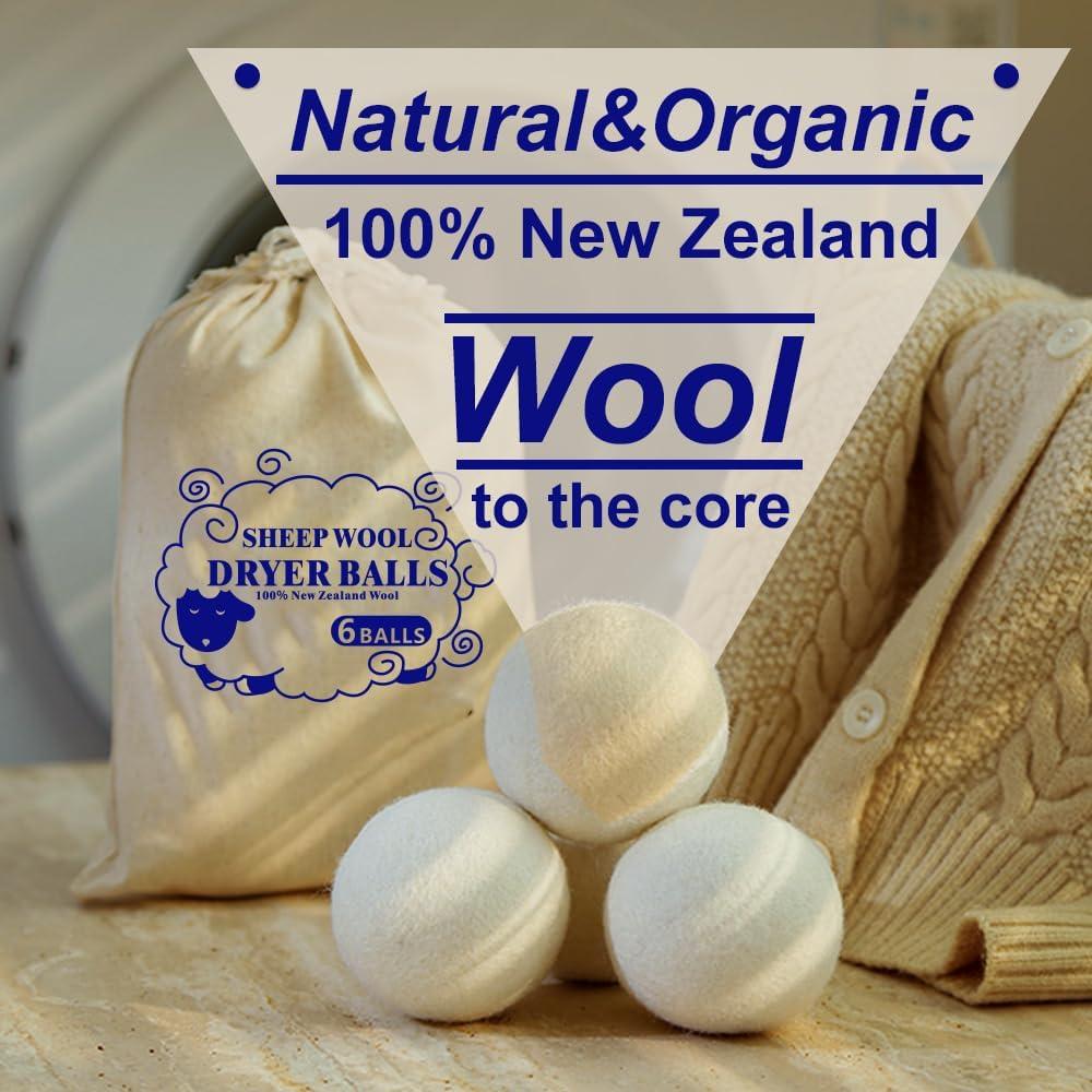 Bolas de Secadora de Lana Orgánica Fiybuy - 6 Piezas, Suavizante Natural