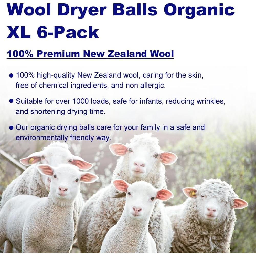 Bolas de Secadora de Lana Orgánica Fiybuy - 6 Piezas, Suavizante Natural