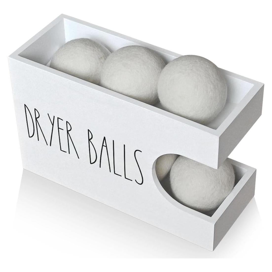 Dispensador de bolas de secadora CHONIC blanco, organizador de madera
