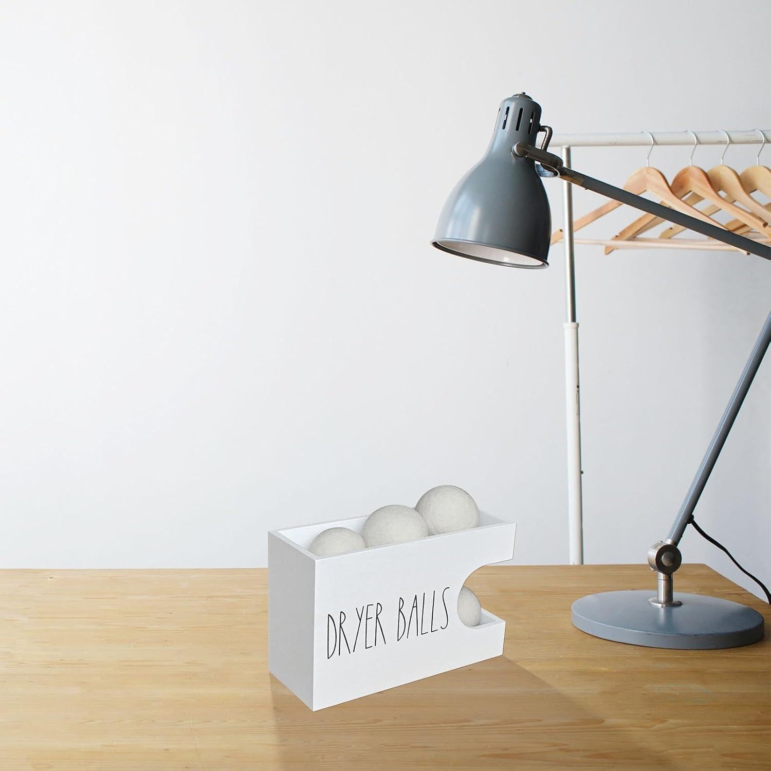 Dispensador de bolas de secadora CHONIC blanco, organizador de madera