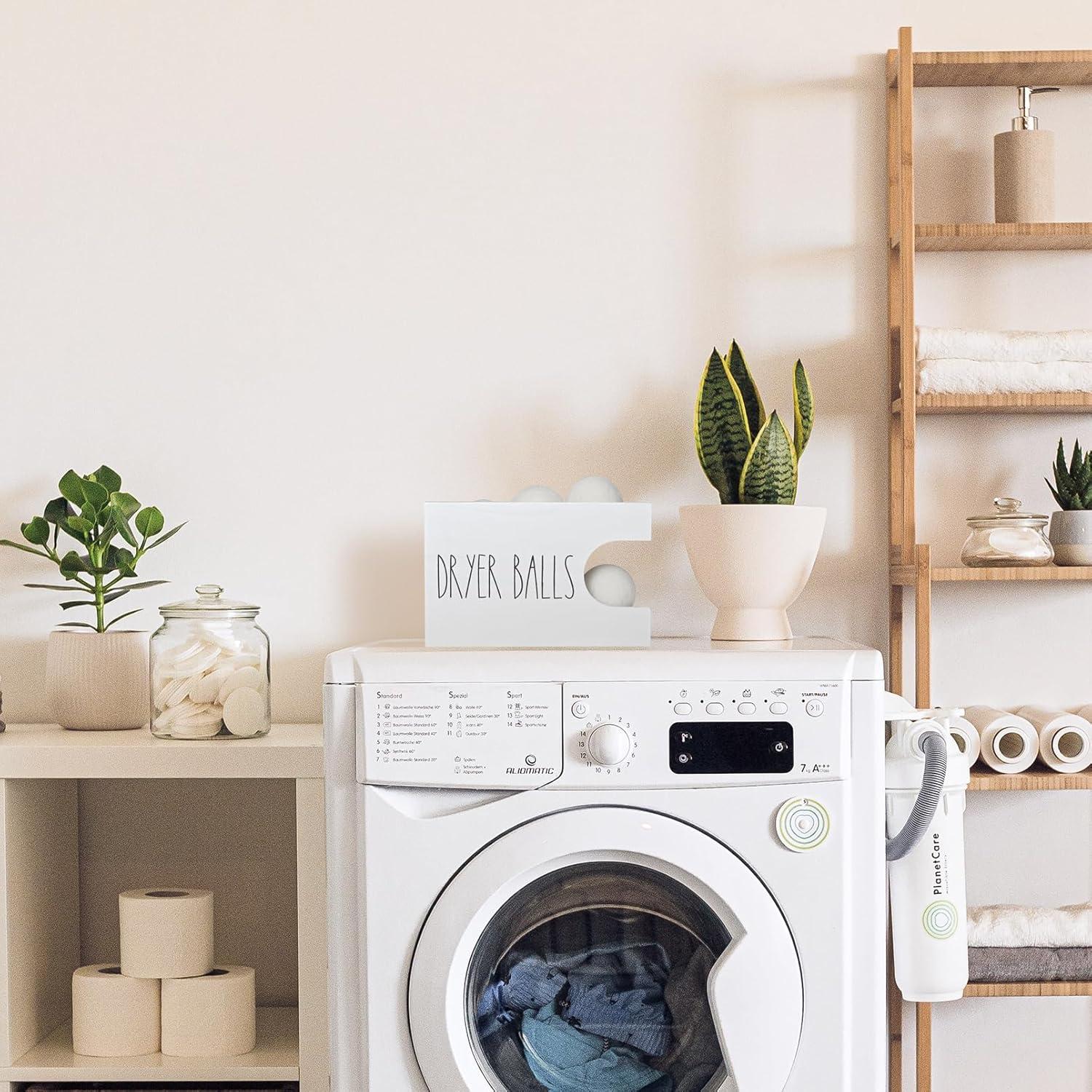 Dispensador de bolas de secadora CHONIC blanco, organizador de madera