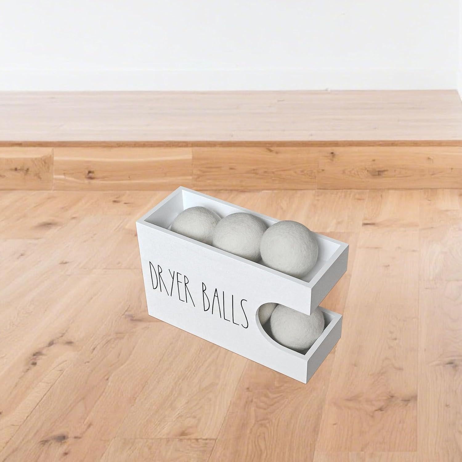 Dispensador de bolas de secadora CHONIC blanco, organizador de madera