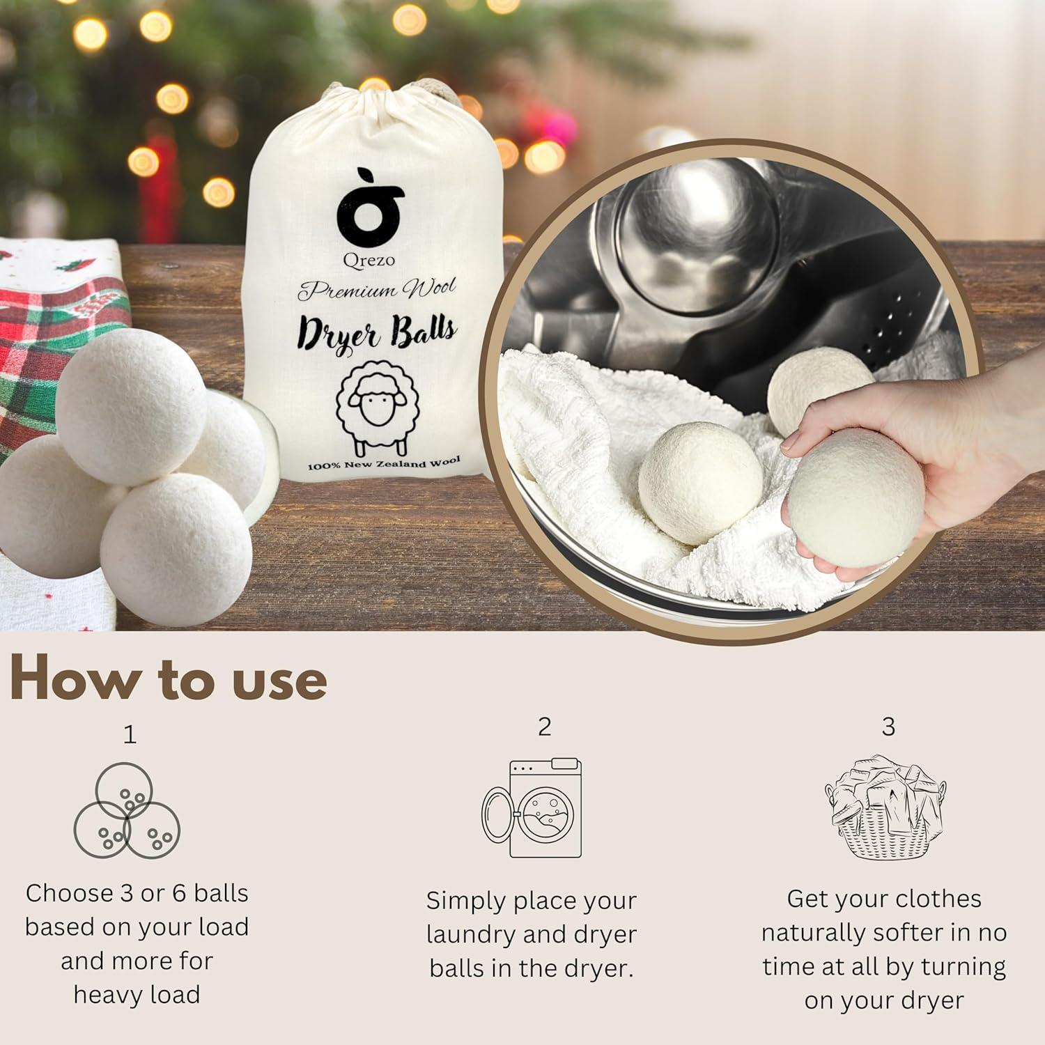 Bolas de Secadora de Lana QREZO 6-Pack Ecológicas 7 cm