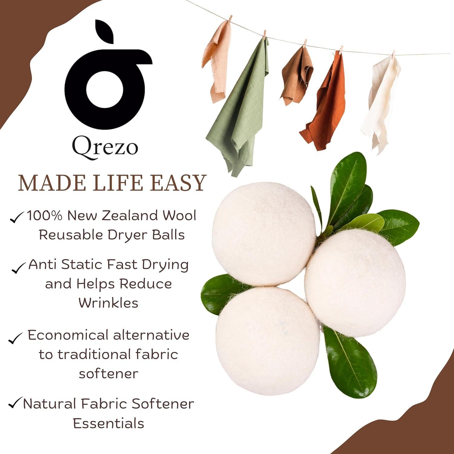 Bolas de Secadora de Lana QREZO 6-Pack Ecológicas 7 cm