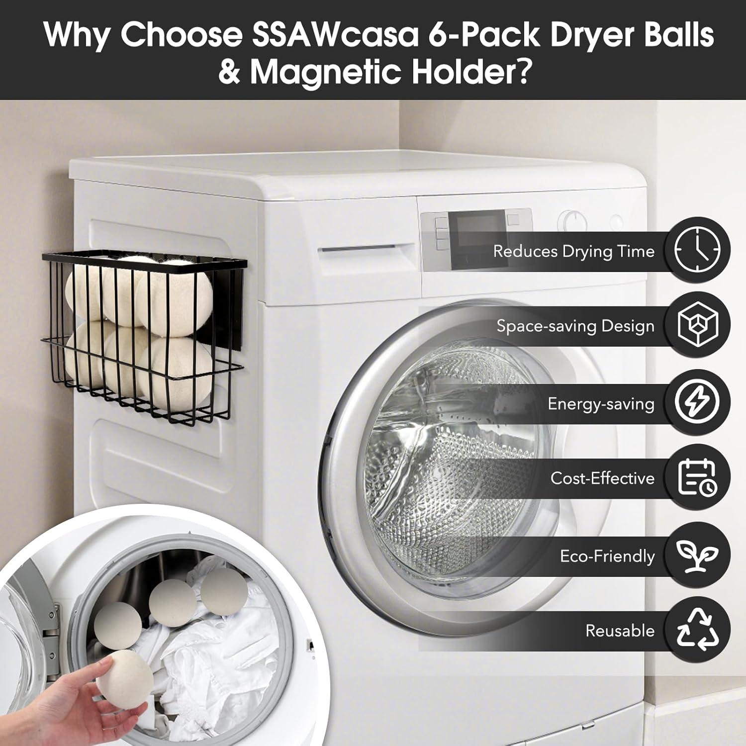 Cesta Magnética SSAWcasa con 6 Pelotas de Secado de Lana